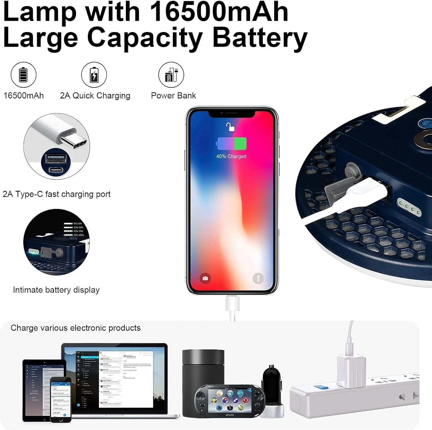 چراغ قوه قابل حمل LED کمپینگ IODOO 16500mAh 3000LM 3000K 6000K چراغ قابل شارژ 60 وات با آهنربا IP65 ضد آب مناسب چادر و زمان قطع برق