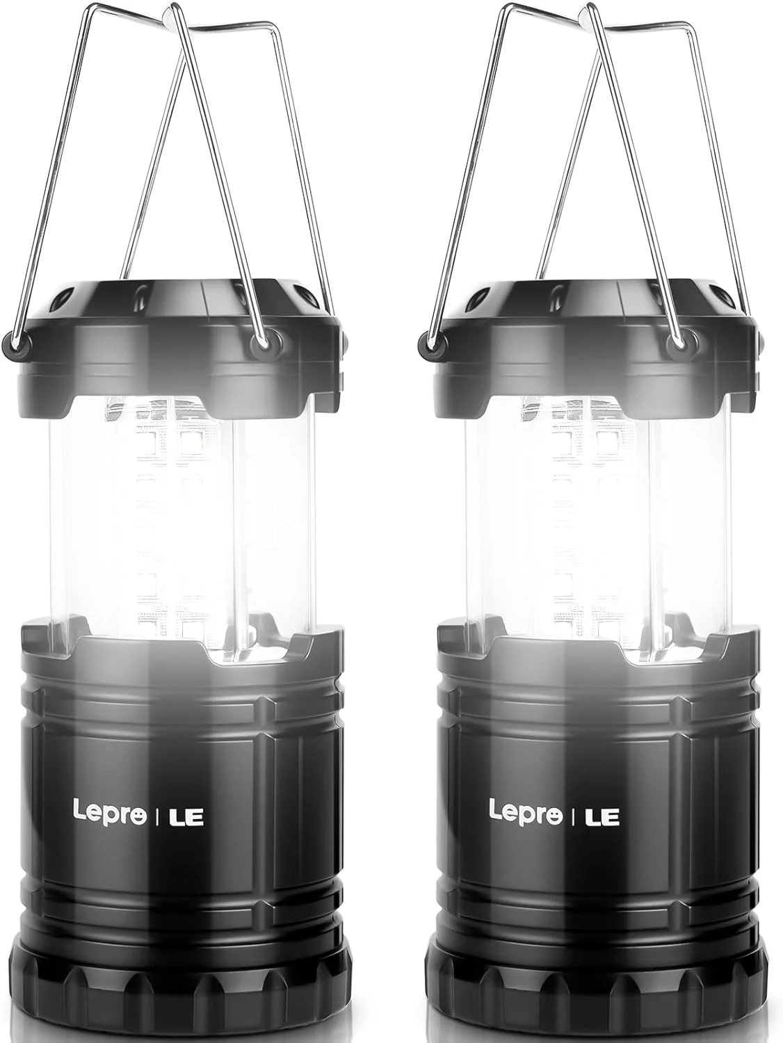 چراغ های کمپینگ ال ای دی Lepro با باتری، تاشو، مقاوم در برابر آب IPX4، فوق العاده روشن، چراغ های قابل حمل در فضای باز برای مواقع اضطراری، قطع برق (2 عدد)