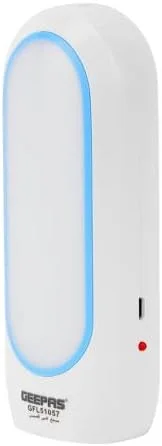 چراغ قوه LED شارژی Geepas مدل GFL51057 | ایده آل برای استفاده در داخل و خارج از منزل، 3.5 ساعت کار مداوم | چراغ قوه 2 در 1 با نور جانبی و نور جلو با باتری اسیدی