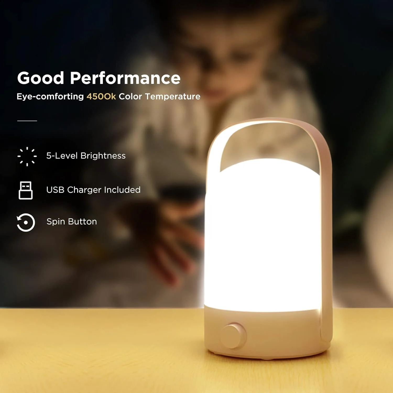 چراغ LED کمپینگ | چراغ قوه دستی قابل شارژ | چراغ خواب کم نور شونده | چراغ کمپ قابل حمل با باتری و قلاب برای مطالعه در داخل خانه، پیاده روی، ماهیگیری، مواقع اضطراری در فضای باز