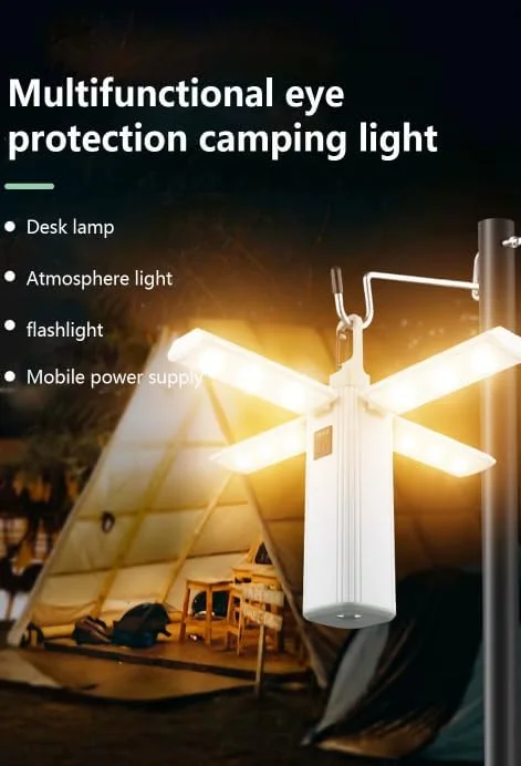 چراغ کمپینگ AE - چراغ چادر LED تاشو، پاوربانک اضطراری، 3 حالت، چراغ ضد آب فضای باز برای پیاده روی، کمپینگ، کوله گردی - قابل شارژ USB-C