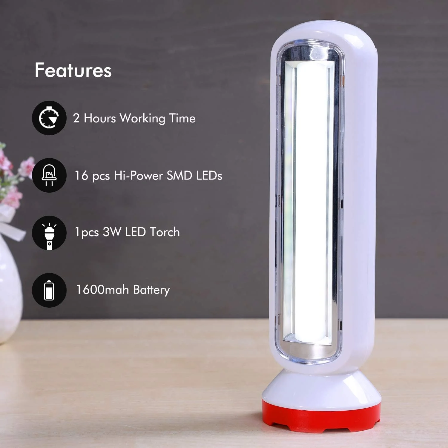 چراغ قوه LED شارژی 3 وات جیپاس مدل GFL4663 به همراه چراغ اضطراری 8 وات، بدنه پلاستیکی