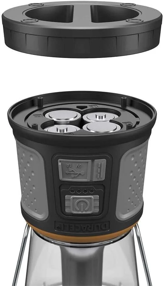 چراغ قوه LED دوراسل با 2000 لومن، با روشنایی 360 و 180 درجه برای کمپینگ، ماهیگیری و استفاده اضطراری، 6 حالت نور و 3 منبع تغذیه موجود برای شارژ