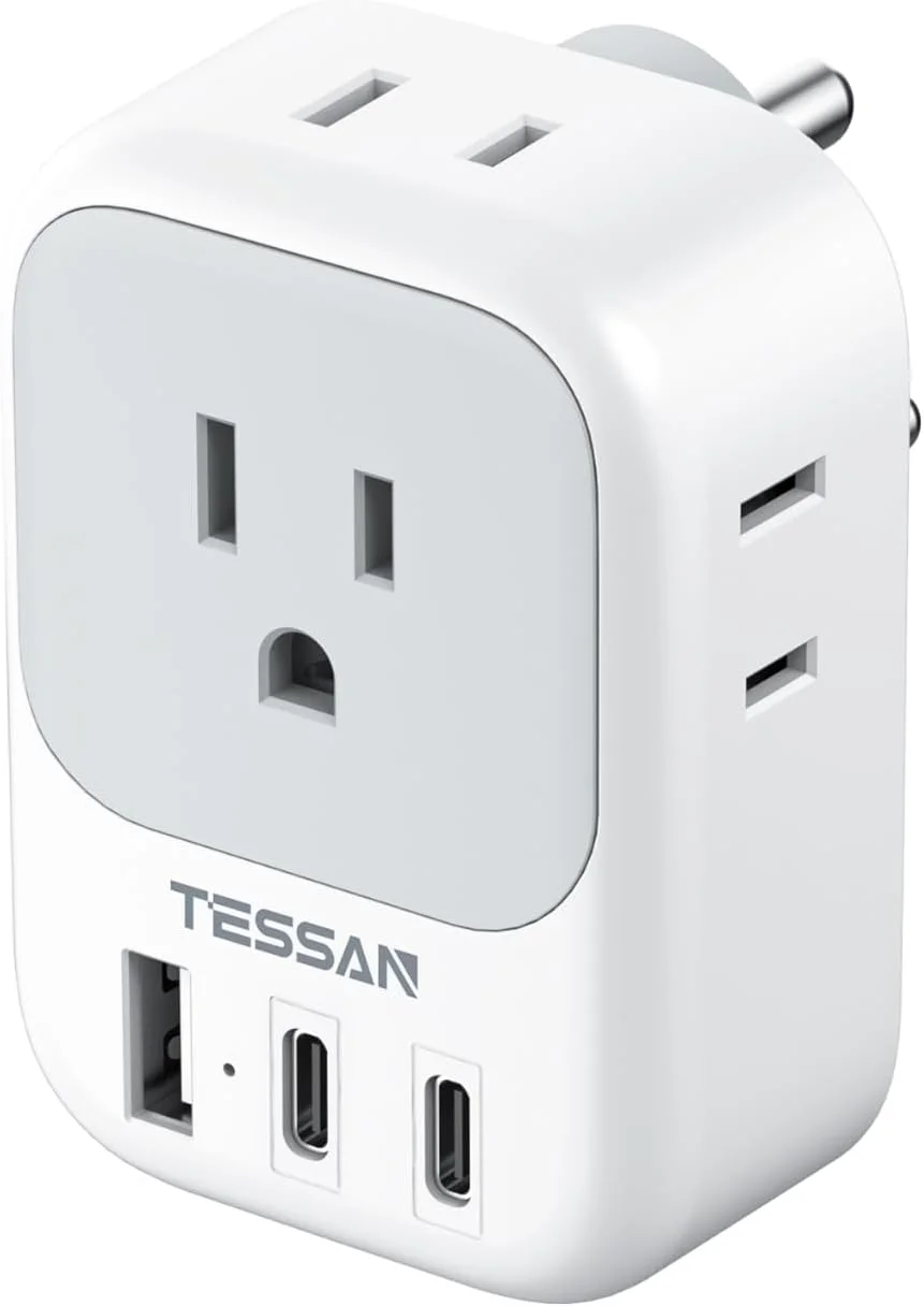 آداپتور مسافرتی هند TESSAN، آداپتور جهانی هند با 4 خروجی AC، شارژر Type C با 3 USB (2 USB C)، لوازم ضروری سفر از آمریکا/مکزیک به هند برای بنگلادش، مالدیو آداپتور مسافرتی هند TESSAN، آداپتور جهانی هند با 4 خروجی AC، شارژر Type C با 3 USB (2 USB C)، لوازم ضروری سفر از آمریکا/مکزیک به هند برای بنگلادش، مالدیو