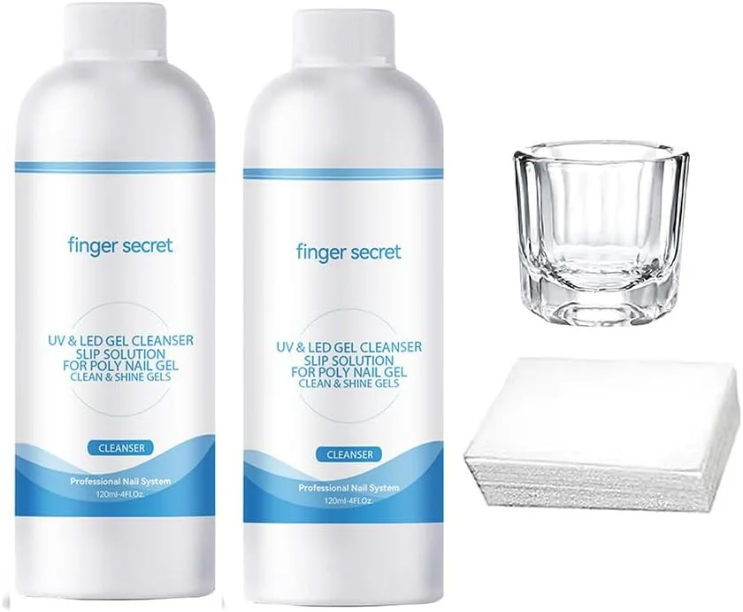 محلول لغزنده پلی ژل 240 میلی لیتری BEVINAS، کیت تمیز کننده ناخن، محلول های غیر چسبنده 2 عددی