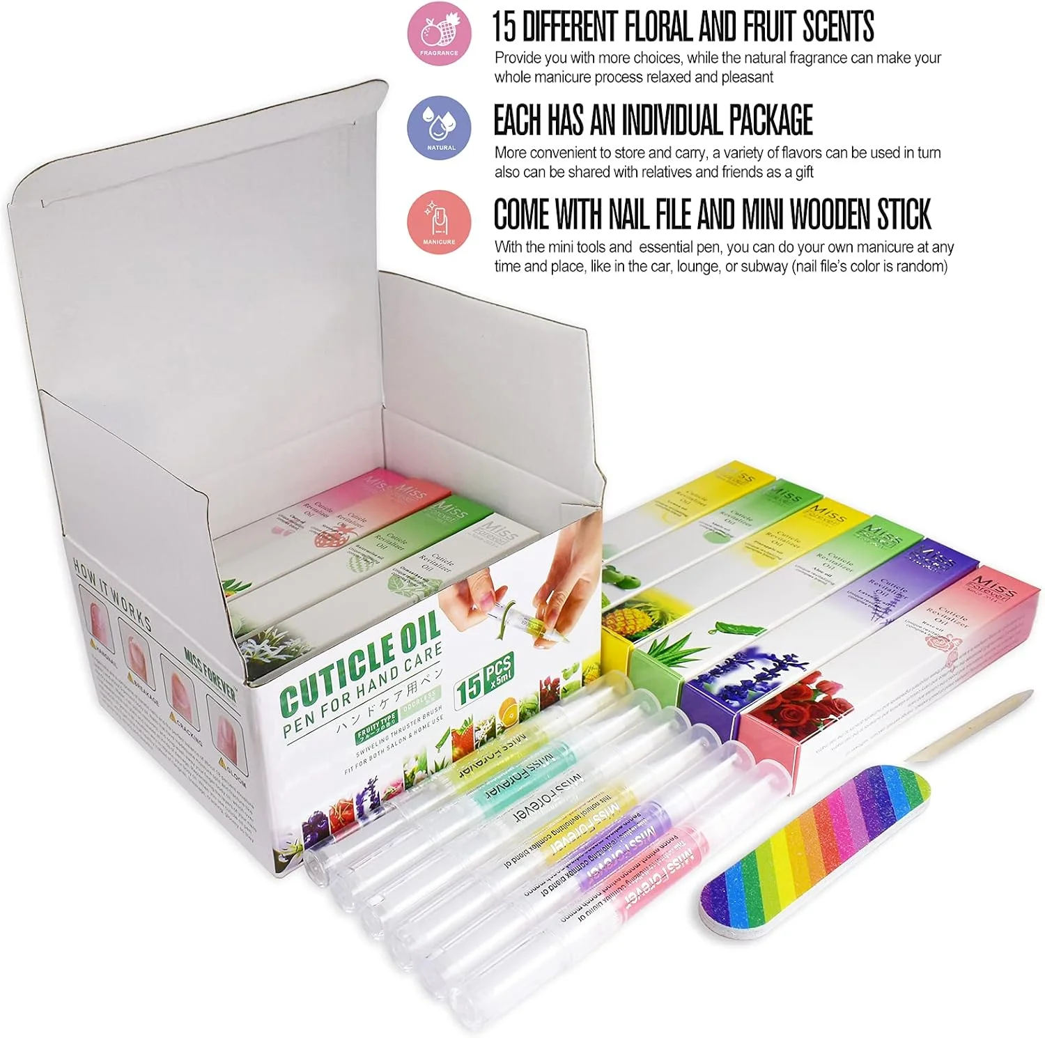 مجموعه 15 عددی قلم روغن کوتیکول برای محصولات مراقبت از ناخن، درمان آویزان شدن پوست اطراف ناخن، سرم ترمیم ناخن های آسیب دیده، کرم تقویت کننده و مرطوب کننده، روغن ویتامین E برای تقویت ناخن، اسانس اسطوخودوس