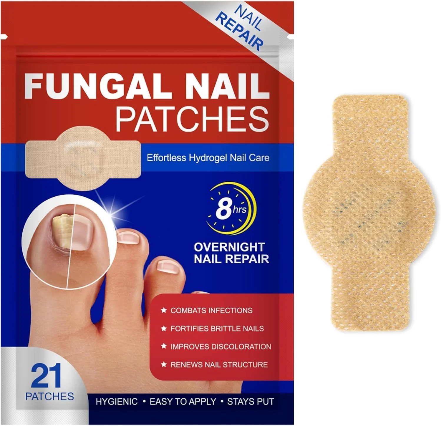 پچ های ناخن YOOJ®، 21 عدد پچ ترمیم کننده شبانه ناخن برای ناخن های آسیب دیده و تغییر رنگ یافته، پچ 8 ساعته برای تقویت ناخن، ایمن برای پوست حساس، استفاده آسان