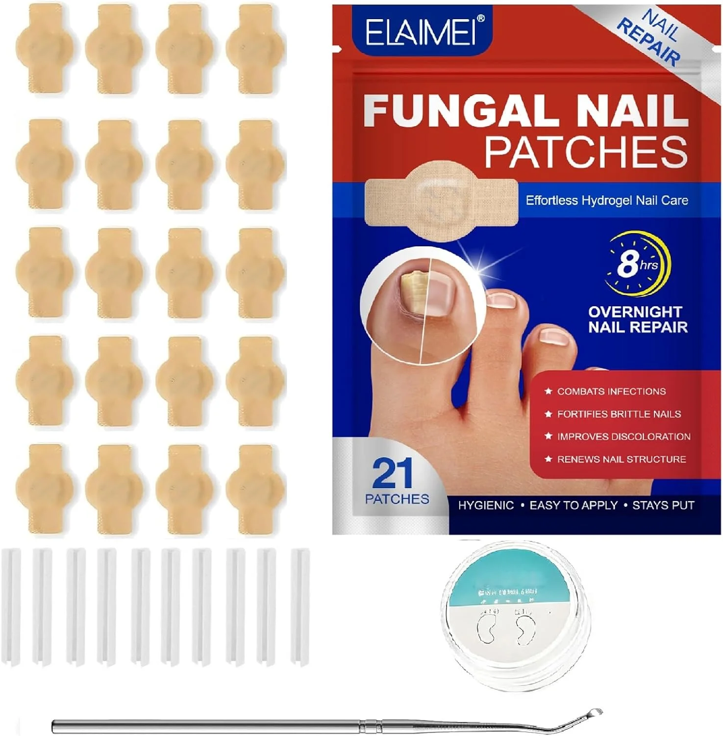 کیت درمان ناخن 3 در 1 PORUPAEL - 21 پد درمان ناخن + 10 نوار صاف کننده ناخن + 1 ابزار لیفتر ناخن پا برای تسکین ناخن های فرورفته و آسیب دیده