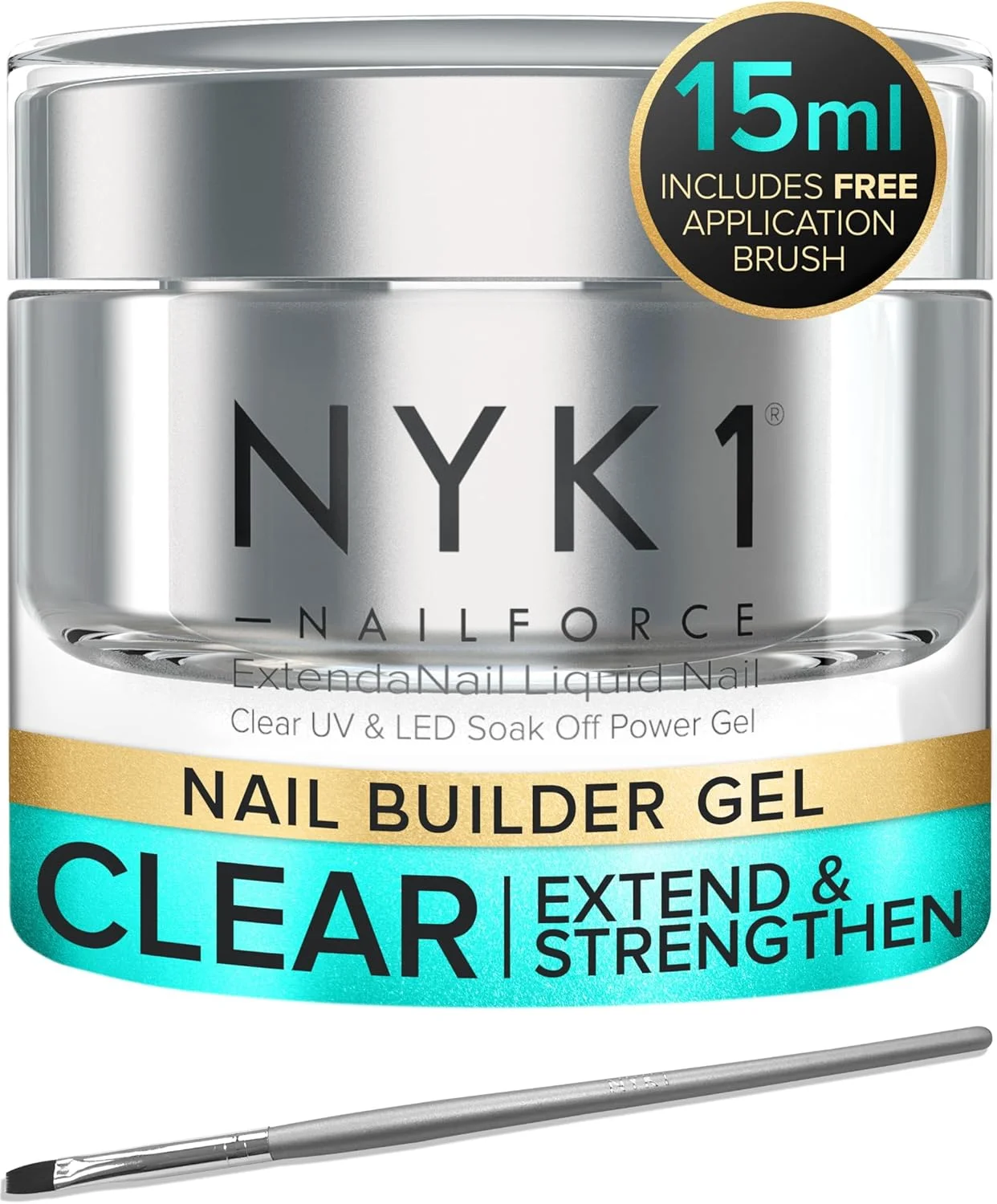 ژل تقویت کننده ناخن NYK1 Nail Force Power - تقویت کننده ناخن با کیفیت سالن، ترمیم و درمان رشد برای ناخن های ترک خورده، شکسته، آسیب دیده و ضعیف و نوک ناخن - پلی ژل سازگار با UV و LED - 15ml