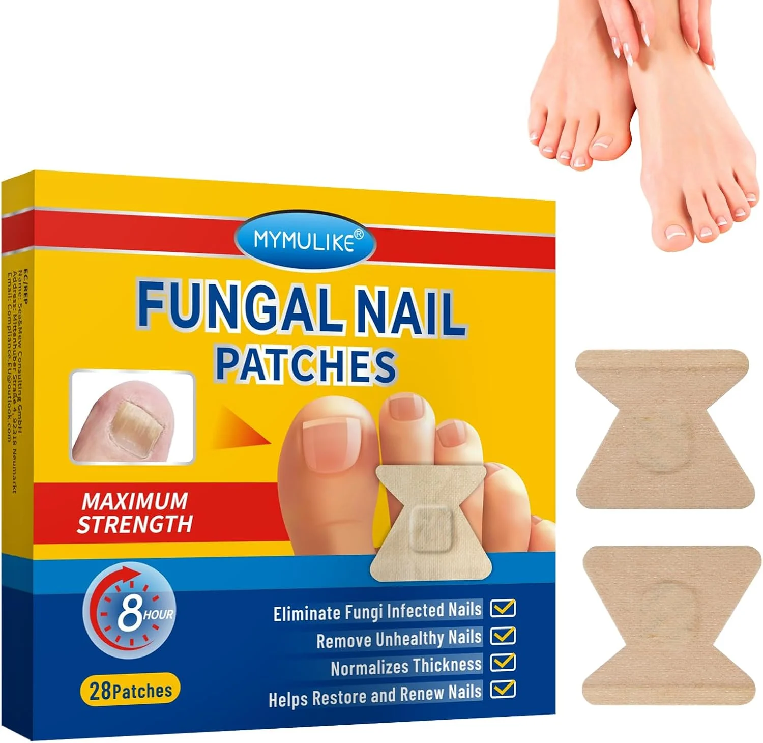 پد ترمیم ناخن مایمولایک، قدرت اضافی، 28 عدد، ترمیم ناخن برای ناخن های آسیب دیده، پد تجدید کننده ناخن پا 8 ساعته در شب، ظاهر ناخن های تغییر رنگ داده، ضخیم و آسیب دیده را ترمیم می کند.