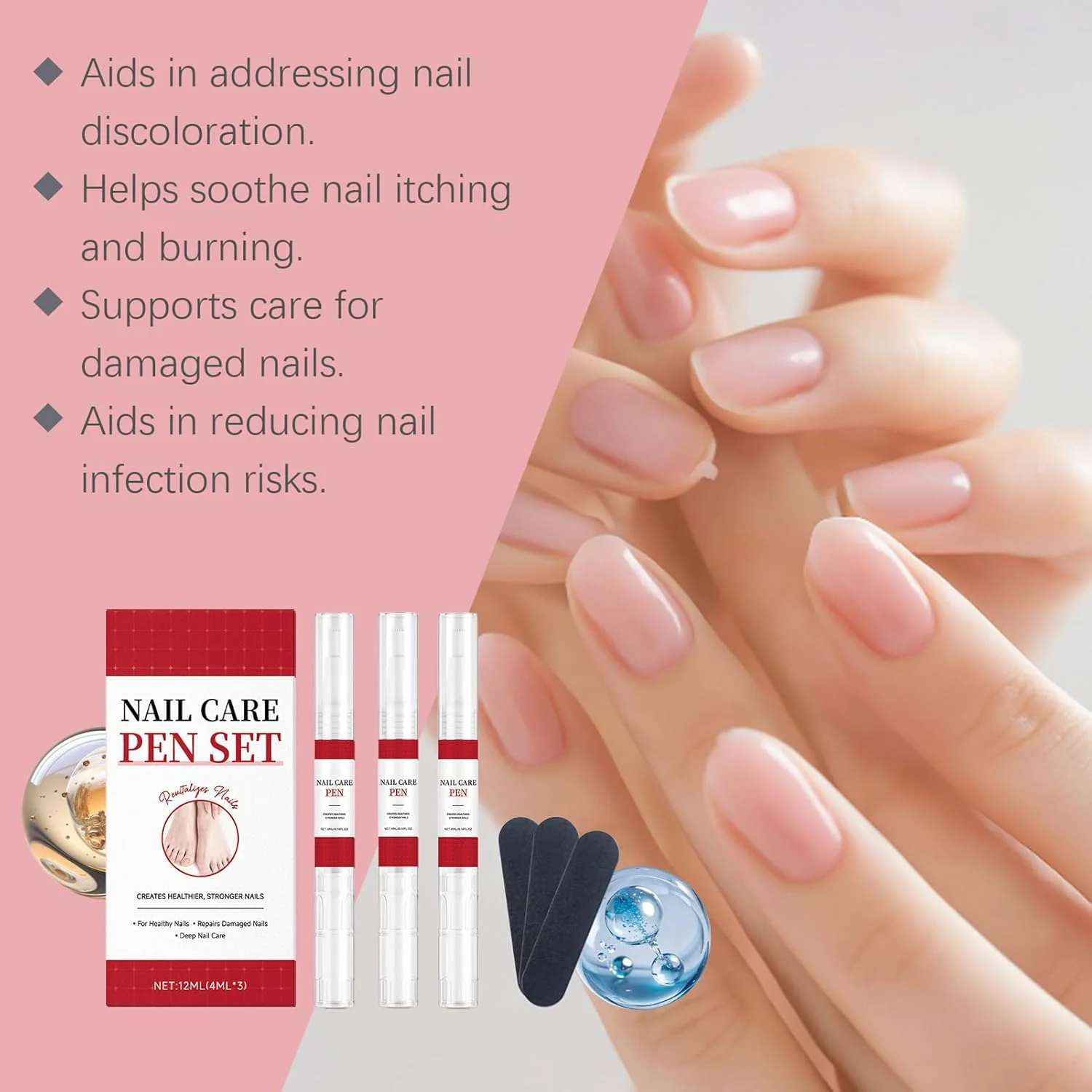 مراقبت از رشد ناخن | قلم تغذیه کننده ناخن 3 عددی - مراقبت از ناخن های آسیب دیده، برای مانیکور و پدیکور خانگی، سالن، بزرگسالان، زنان، مردان، سالمندان