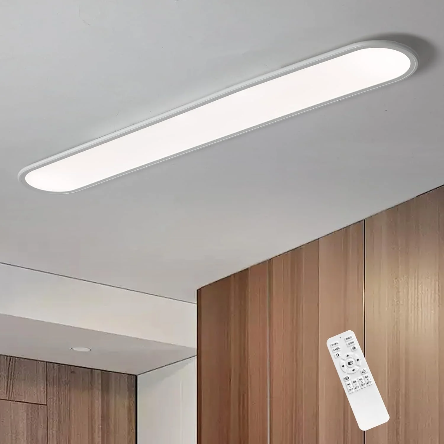 چراغ سقفی ال ای دی دیمر پذیر گانید، 51 وات، چراغ سقفی خطی مدرن، 120 سانتی متر، نور سفید با روشنایی بالا، چراغ سقفی باریک و بلند با ریموت کنترل برای اتاق نشیمن، دفتر کار، اتاق غذاخوری، آشپزخانه