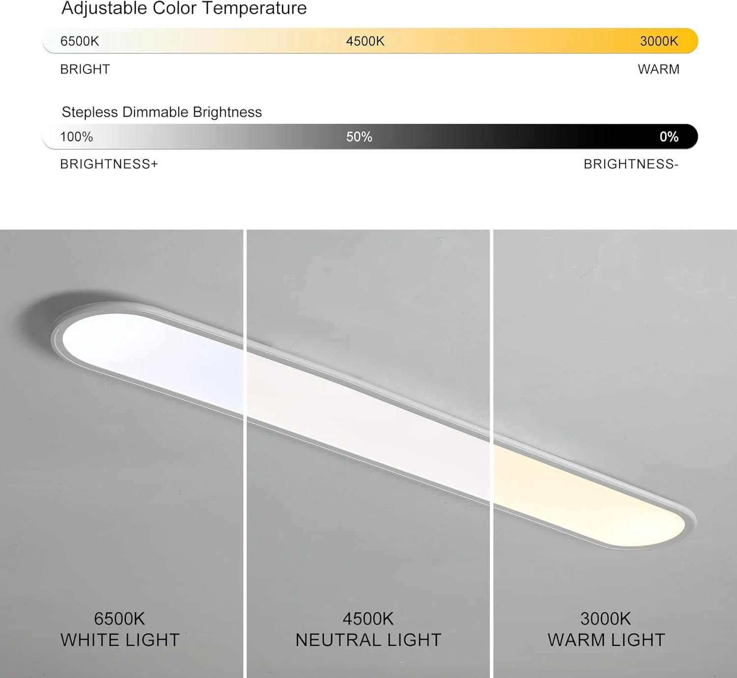 چراغ سقفی ال ای دی دیمر پذیر گانید، 51 وات، چراغ سقفی خطی مدرن، 120 سانتی متر، نور سفید با روشنایی بالا، چراغ سقفی باریک و بلند با ریموت کنترل برای اتاق نشیمن، دفتر کار، اتاق غذاخوری، آشپزخانه