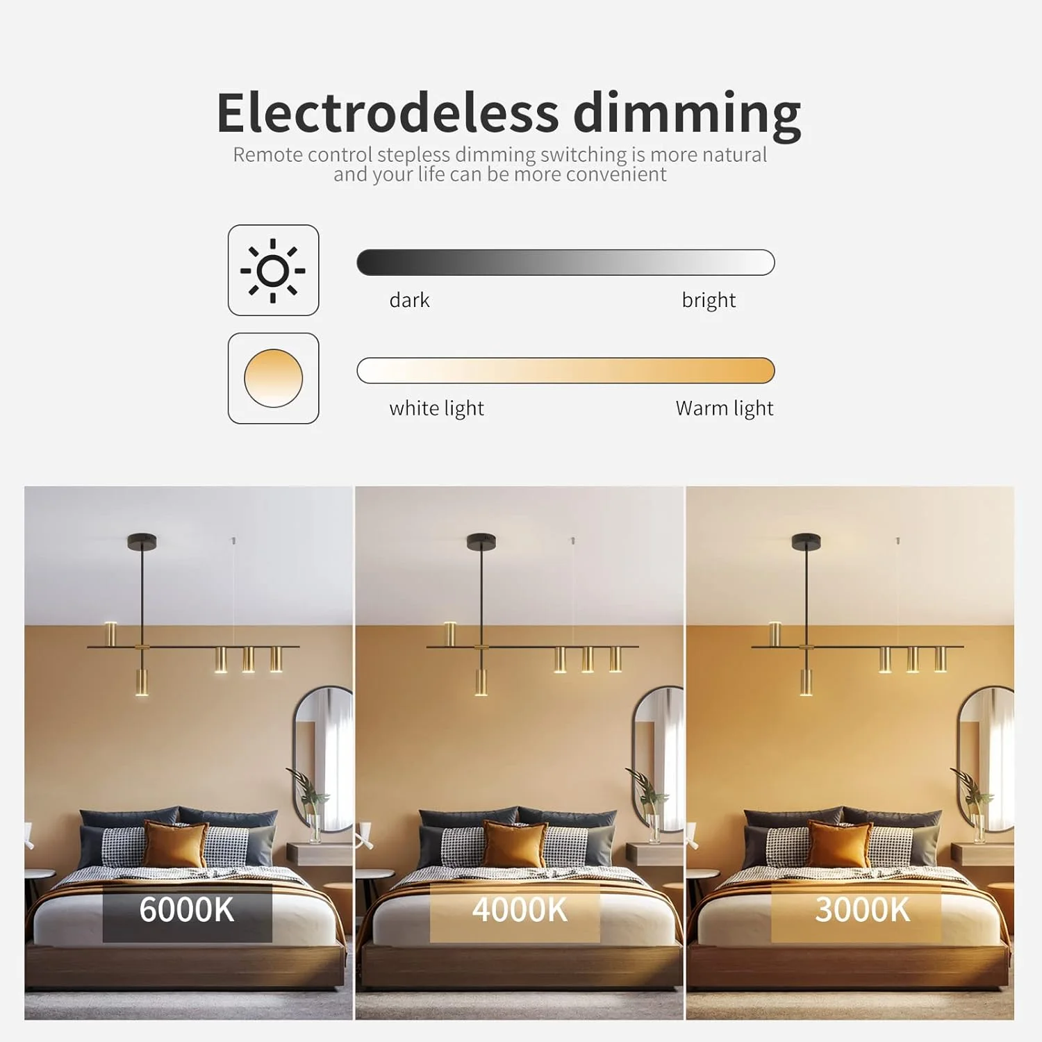 لوستر ال ای دی مدرن دیمر پذیر گانید، چراغ آویز مشکی و طلایی، روشنایی آویز سقفی خطی قابل تنظیم با ریموت کنترل برای جزیره آشپزخانه، اتاق ناهارخوری، اتاق نشیمن، اتاق خواب