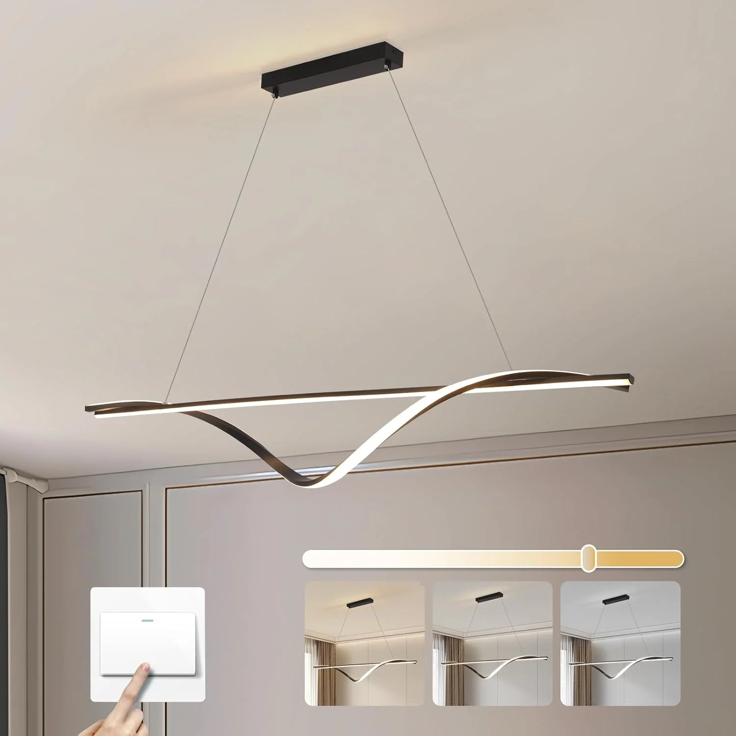لوستر خطی مدرن ال ای دی YATAI برای اتاق غذاخوری و جزیره آشپزخانه، چراغ لوستر دیمر پذیر برای بالای میز غذاخوری با کنترل از راه دور، ارتفاع قابل تنظیم و 3 دمای رنگ