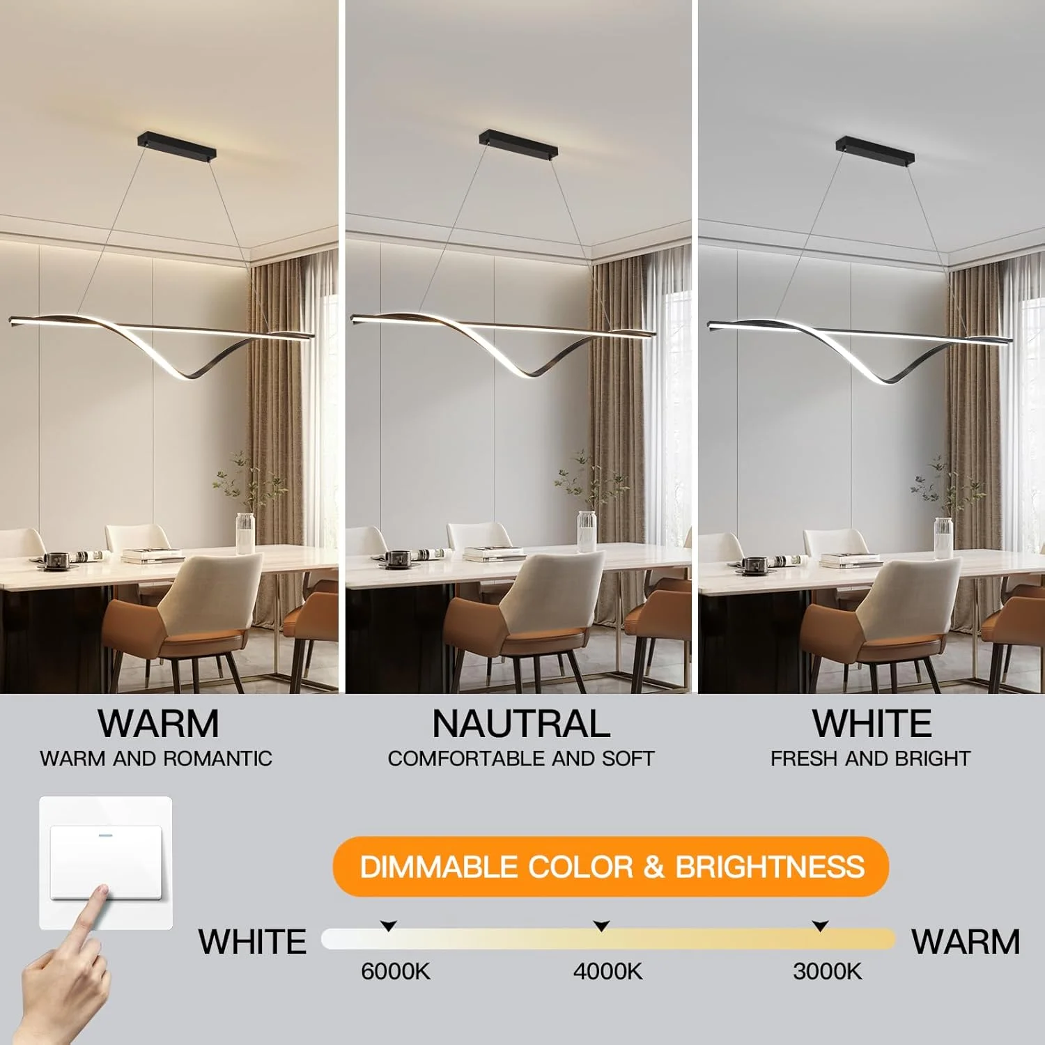لوستر خطی مدرن ال ای دی YATAI برای اتاق غذاخوری و جزیره آشپزخانه، چراغ لوستر دیمر پذیر برای بالای میز غذاخوری با کنترل از راه دور، ارتفاع قابل تنظیم و 3 دمای رنگ