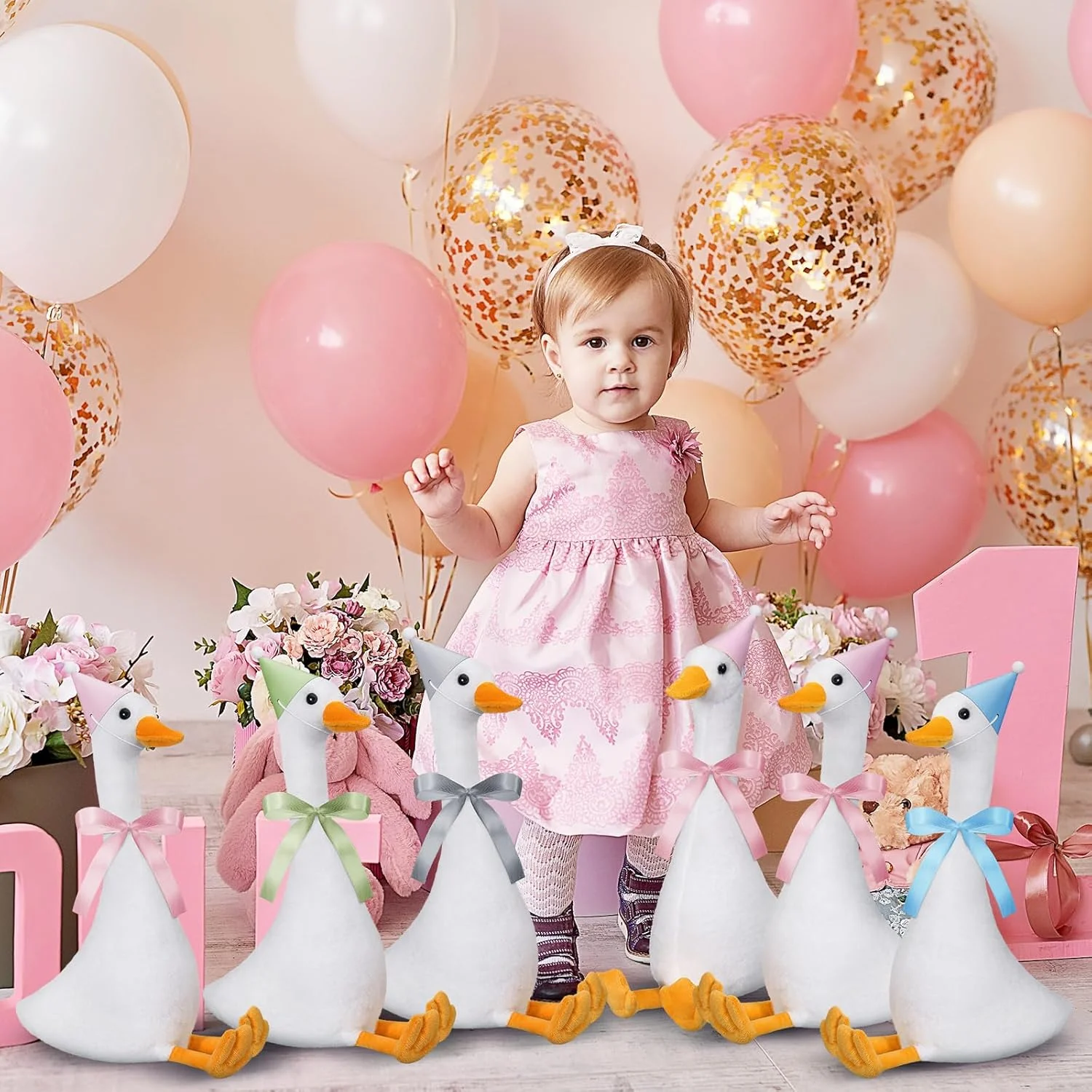 بلووینلی 6 ست هدیه مهمانی یک غاز احمقانه حیوان عروسکی پولیشی 30 سانتی متری با کلاه های مینیاتوری و روبان برای جشن نوزاد دختر پسر دکور مهمانی غاز (رنگارنگ، سبک زیبا) بلووینلی 6 ست هدیه مهمانی یک غاز احمقانه حیوان عروسکی پولیشی 30 سانتی متری با کلاه های مینیاتوری و روبان برای جشن نوزاد دختر پسر دکور مهمانی غاز (رنگارنگ، سبک زیبا)