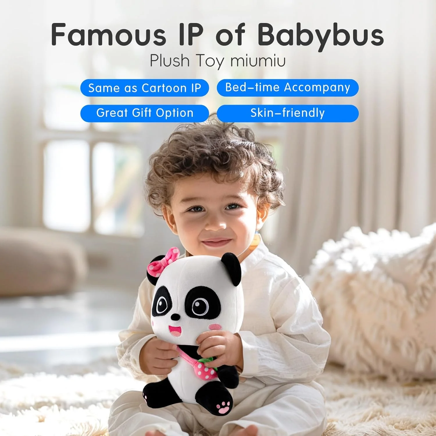 عروسک پولیشی قابل شستشو BabyBus - 7.9 اینچ - حیوان عروسکی پاندا میومیو در حالت نشسته، هدیه اورجینال IP برای کودکان 0-5 سال، هدیه ماه رمضان و عید برای پسران و دختران