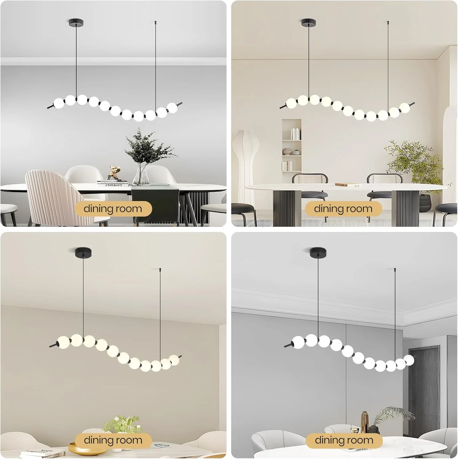 لوستر ال ای دی موجی مدرن YATAI، چراغ آویز خطی با ارتفاع قابل تنظیم و دیمر از راه دور، گوی های اکریلیک 18 وات، 3000K–6000K، مشکی و سفید، مناسب برای اتاق ناهارخوری، راهرو، اتاق مطالعه