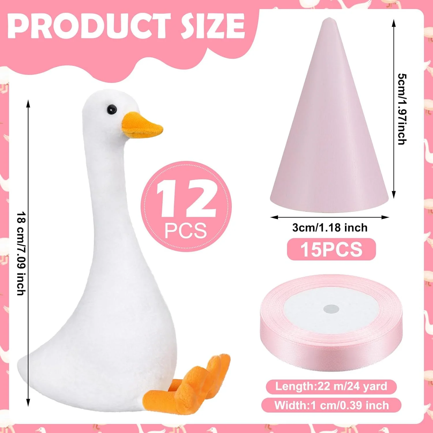 12 عدد دکوری تولد یک غاز بامزه دخترانه پسرانه، هدیه مهمانی با غاز، حیوان عروسکی پولیشی 18 سانتی متری با کلاه های مهمانی کوچک و روبان (زیبا، صورتی) 12 عدد دکوری تولد یک غاز بامزه دخترانه پسرانه، هدیه مهمانی با غاز، حیوان عروسکی پولیشی 18 سانتی متری با کلاه های مهمانی کوچک و روبان (زیبا، صورتی)