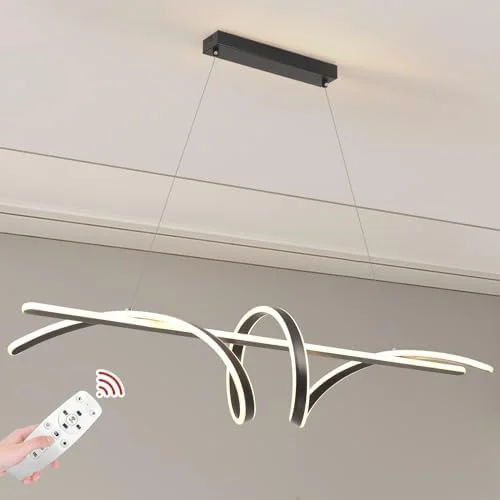 لوستر خطی مدرن LED یاتای مناسب اتاق ناهارخوری و جزیره آشپزخانه، چراغ لوستر دیمر پذیر برای بالای میز ناهارخوری با کنترل از راه دور، ارتفاع قابل تنظیم و 3 دمای رنگ