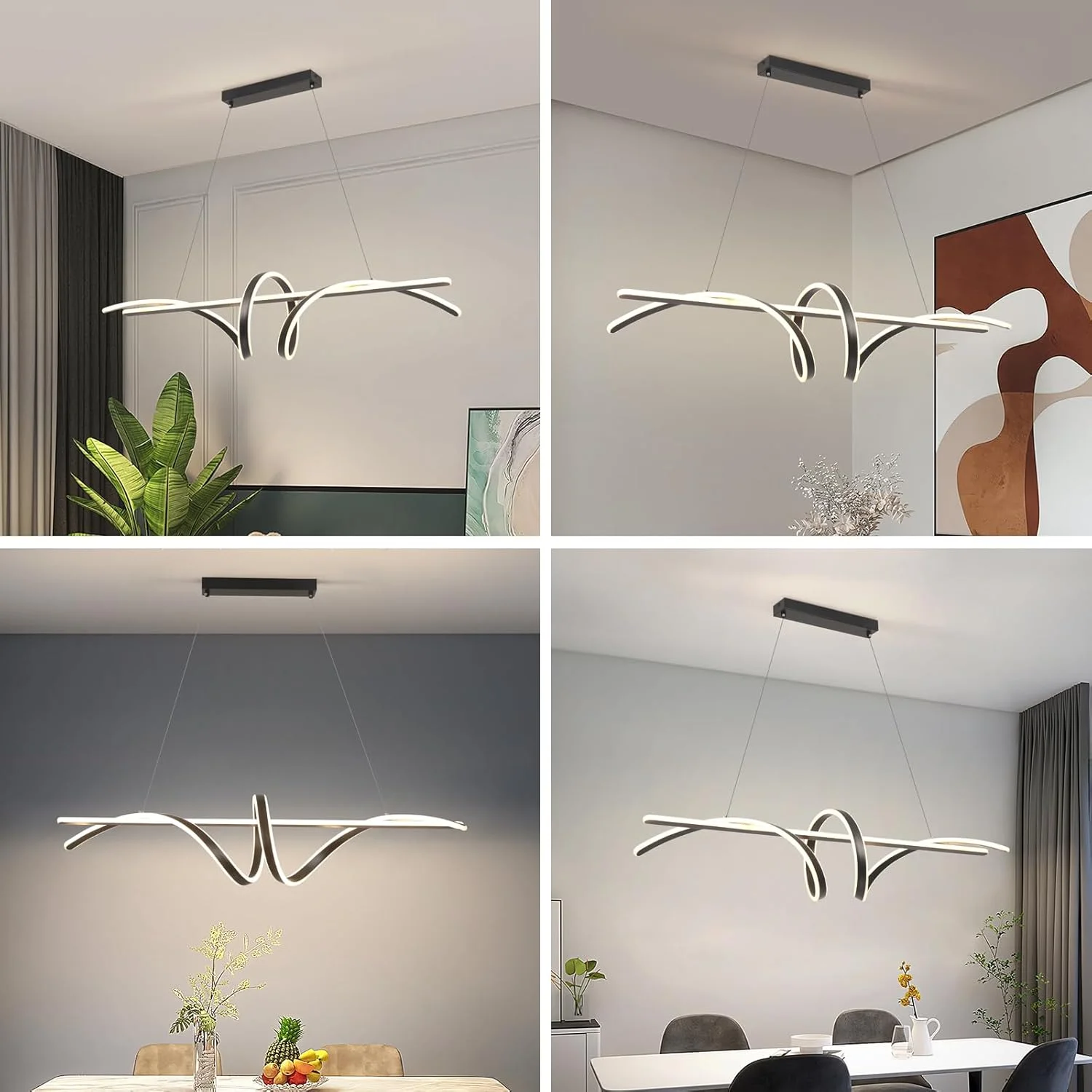 لوستر خطی مدرن LED یاتای مناسب اتاق ناهارخوری و جزیره آشپزخانه، چراغ لوستر دیمر پذیر برای بالای میز ناهارخوری با کنترل از راه دور، ارتفاع قابل تنظیم و 3 دمای رنگ