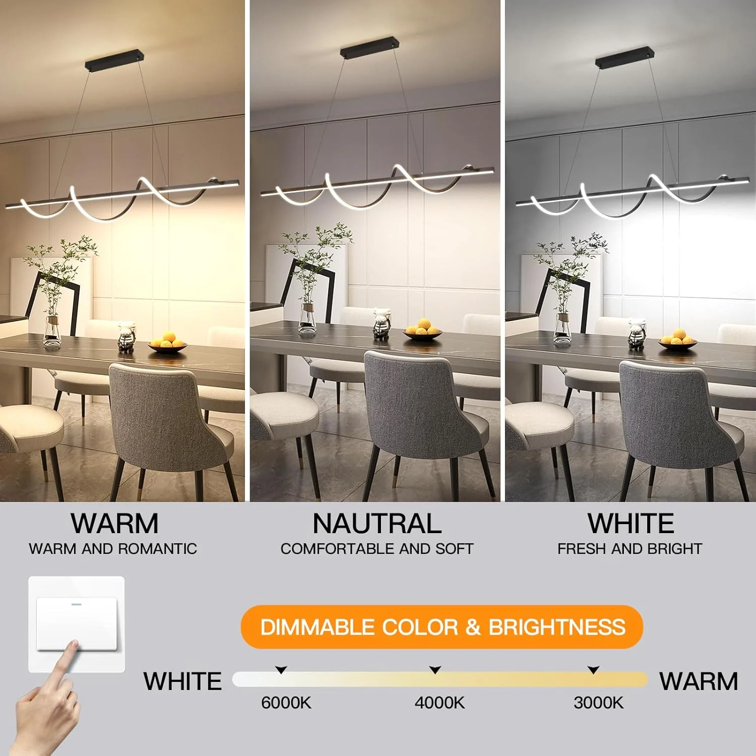 لوستر مدرن ال ای دی YATAI مناسب اتاق غذاخوری - لوستر خطی مشکی کلاسیک 120 سانتی متری برای آشپزخانه و اتاق غذاخوری، رستوران، میز غذاخوری - لوستر آکریلیک با دمای رنگ قابل تنظیم - 53 وات