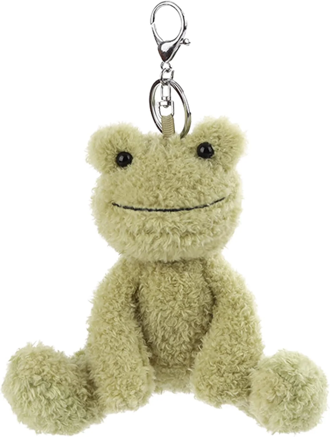 عروسک پولیشی قورباغه سبز بامزه آلو زرد، آویز جاکلیدی نرم برای کیف، کوله پشتی و کیف دستی کودکان (15 سانتی متر)