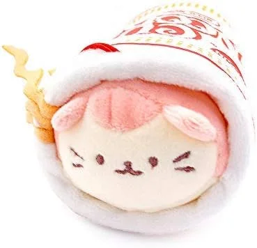 جاکلیدی عروسکی آنیرولز - عروسک تزئینی نودل فنجانی نیسین | نرم، لطیف، گرم، دوست داشتنی، راحت، ایمن | هدیه تولد با طرح گربه 7.5 سانتی متری