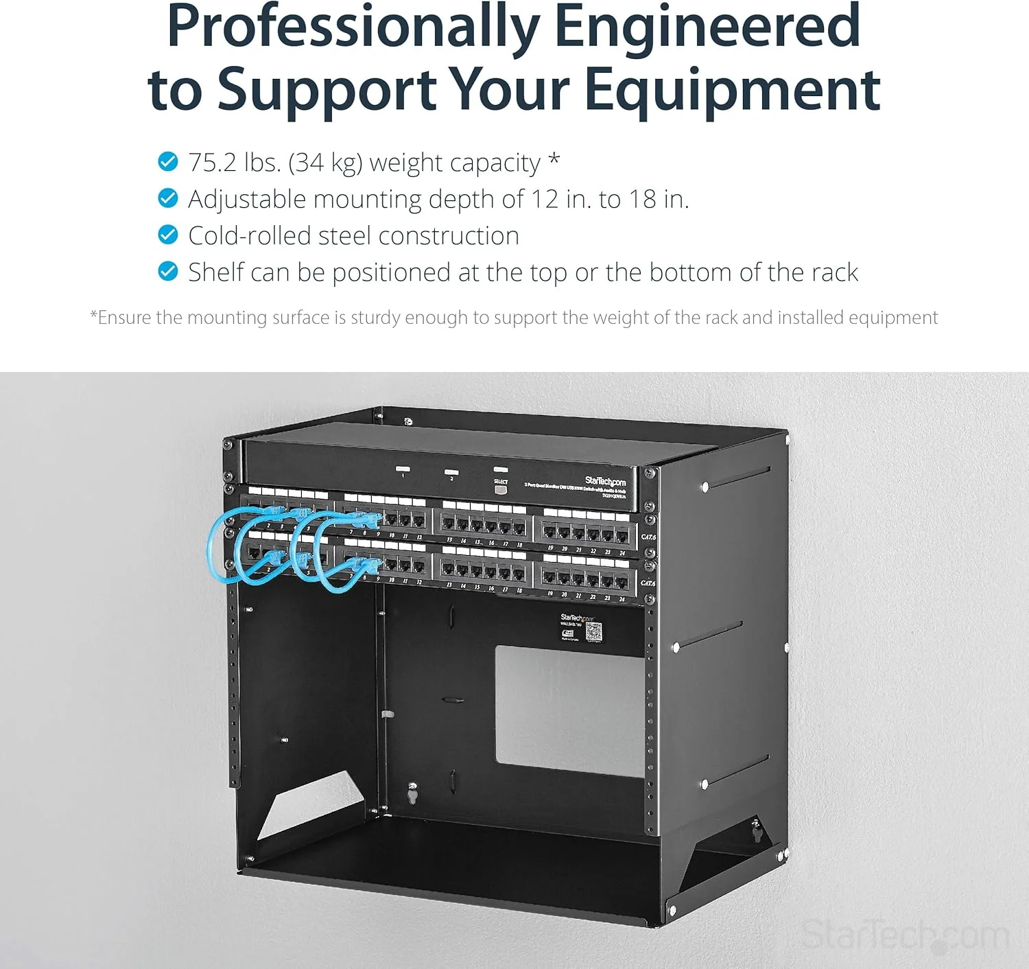 رک شبکه دیواری 8U با فریم باز StarTech.com با قفسه داخلی - رک تجهیزات 2 پستی با عمق قابل تنظیم (12 تا 18 اینچ) - 75.2 پوند (WALLSHELF8U)، مشکی رک شبکه دیواری 8U با فریم باز StarTech.com با قفسه داخلی - رک تجهیزات 2 پستی با عمق قابل تنظیم (12 تا 18 اینچ) - 75.2 پوند (WALLSHELF8U)، مشکی