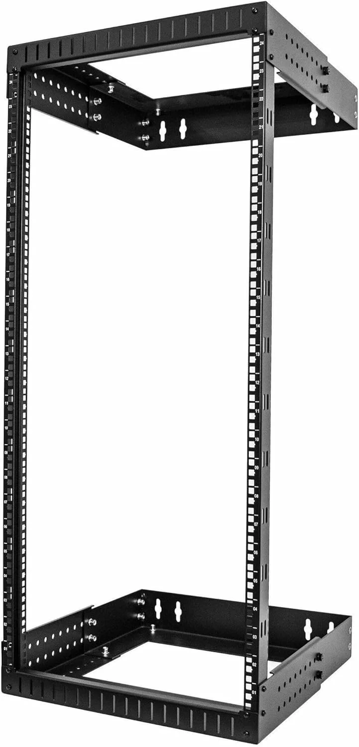 رک شبکه دیواری 24 یونیت StarTech.com 19 اینچی - عمق قابل تنظیم 12-20 اینچ، رک اتاق سرور با فریم باز 2 پستی، تجهیزات ارتباطی AV/Data/IT/کامپیوتر/سوئیچ، مهره و پیچ قفسی (RACK-24U-20-WALL-OA)