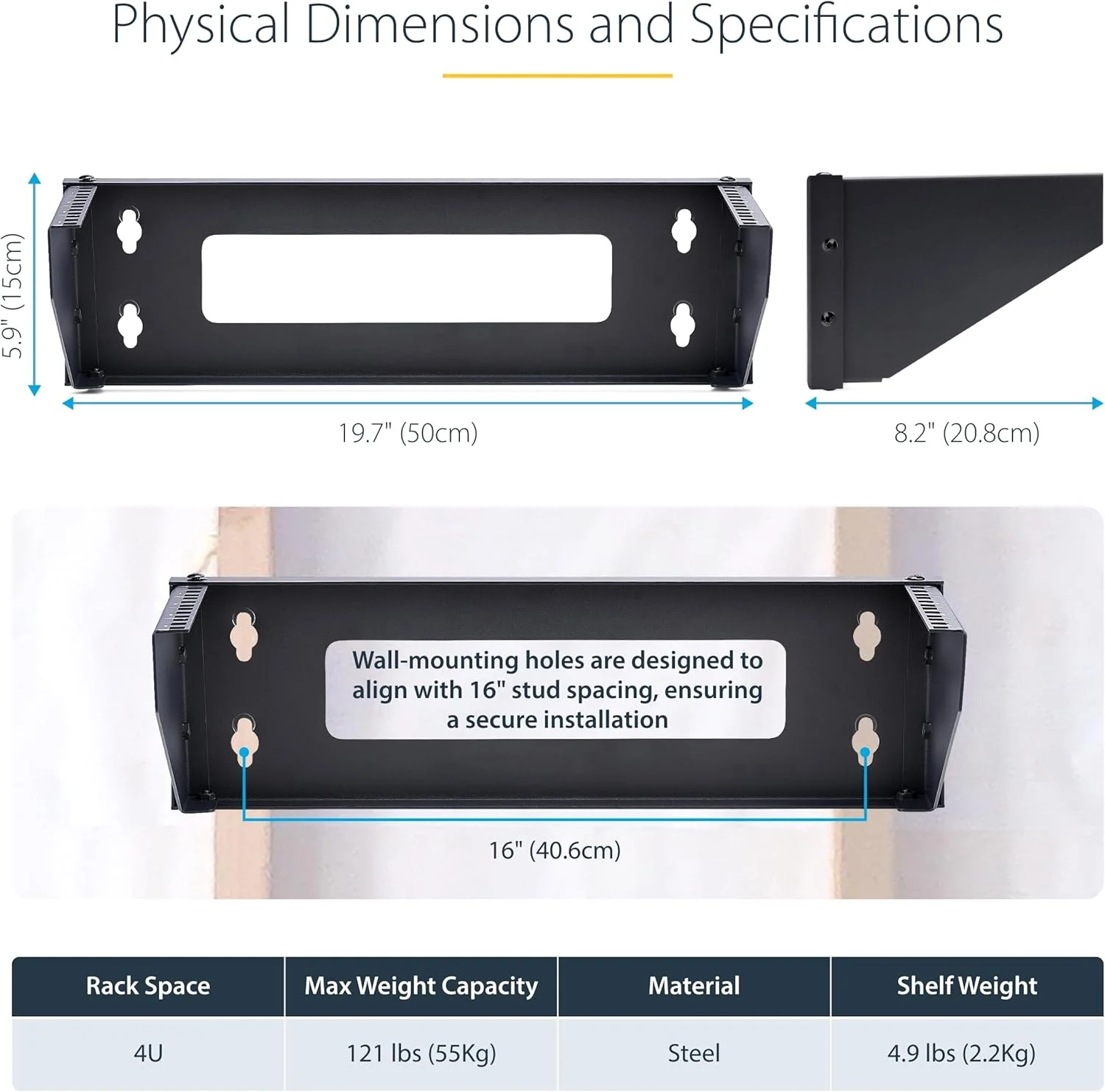 براکت دیواری عمودی 4 یونیت StarTech.com برای تجهیزات قابل نصب در رک 19 اینچی، ظرفیت 55 کیلوگرم، برای پچ پنل ها/سرورها براکت دیواری عمودی 4 یونیت StarTech.com برای تجهیزات قابل نصب در رک 19 اینچی، ظرفیت 55 کیلوگرم، برای پچ پنل ها/سرورها