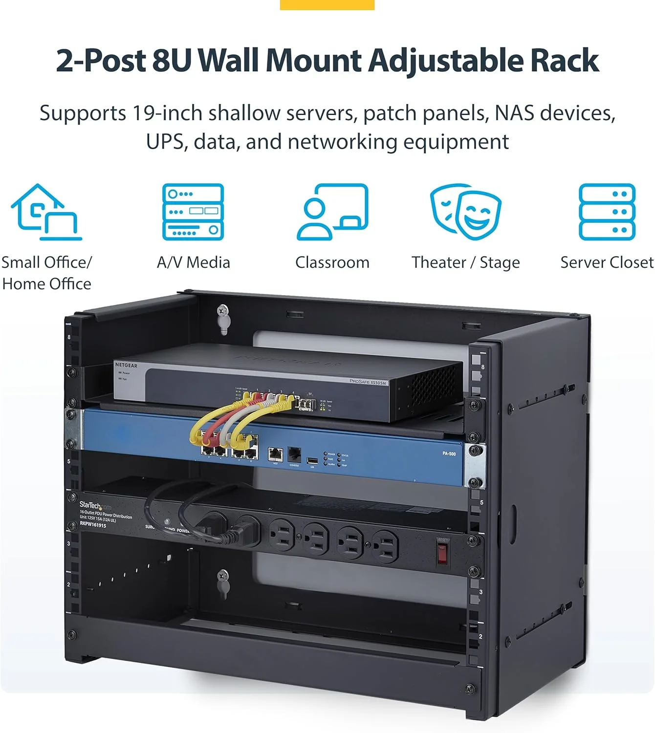رک دیواری 2-Post استار تک 8U، عمق قابل تنظیم تا 16 اینچ، برای تجهیزات سرور/دیتا/شبکه 19 اینچی، حداکثر 40 کیلوگرم رک دیواری 2-Post استار تک 8U، عمق قابل تنظیم تا 16 اینچ، برای تجهیزات سرور/دیتا/شبکه 19 اینچی، حداکثر 40 کیلوگرم