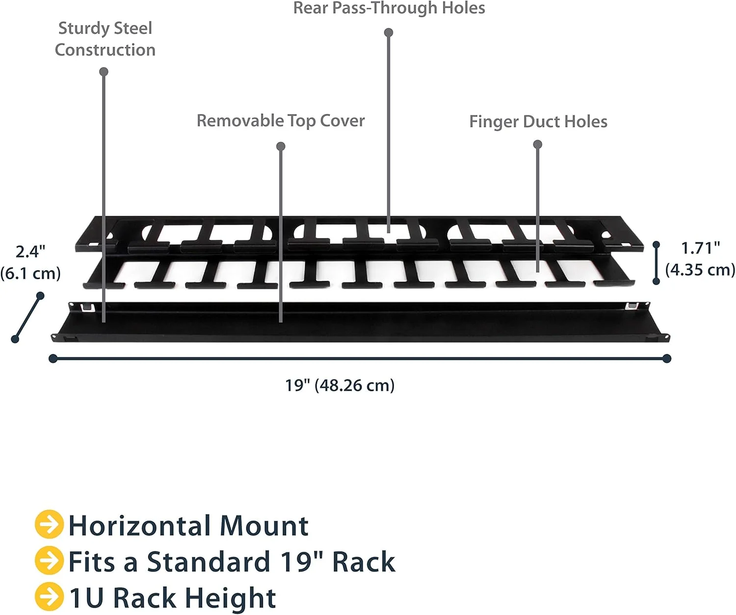 پنل مدیریت کابل رک 1U افقی StarTech.com با پوشش - داکت کابل رک سرور - سازمان دهنده/مدیر کابل رک (CMDUCT1UX)، مشکی
