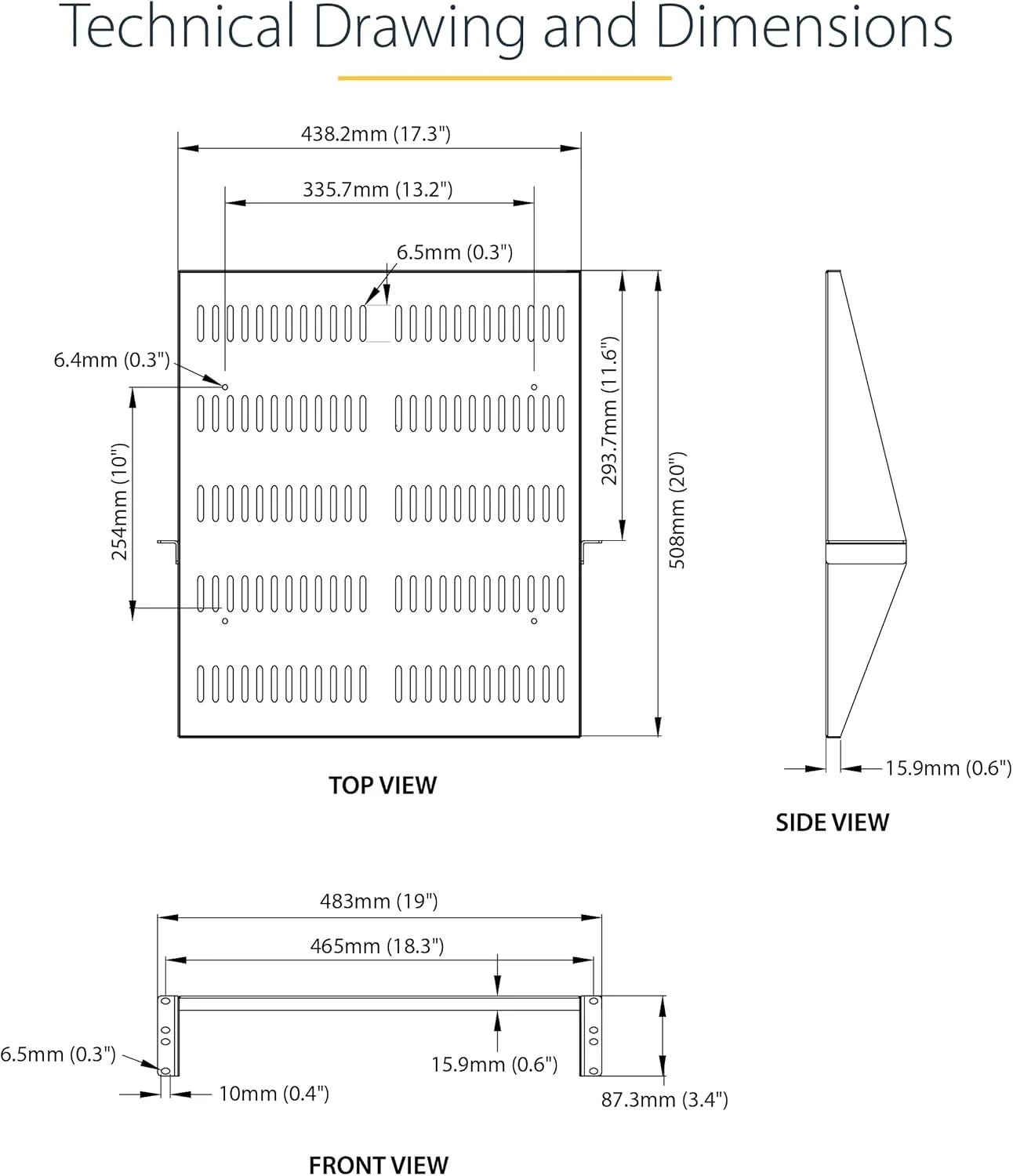 قفسه رک سرور 2U استار تک، سینی کنسولی تهویه دار یونیورسال با نصب مرکزی برای رک تجهیزات شبکه 19 اینچی، فولاد سنگین، ظرفیت 91 کیلوگرم، عمق 50.8 سانتی متر، مشکی (SHELF-2U-20-CENTER-V)