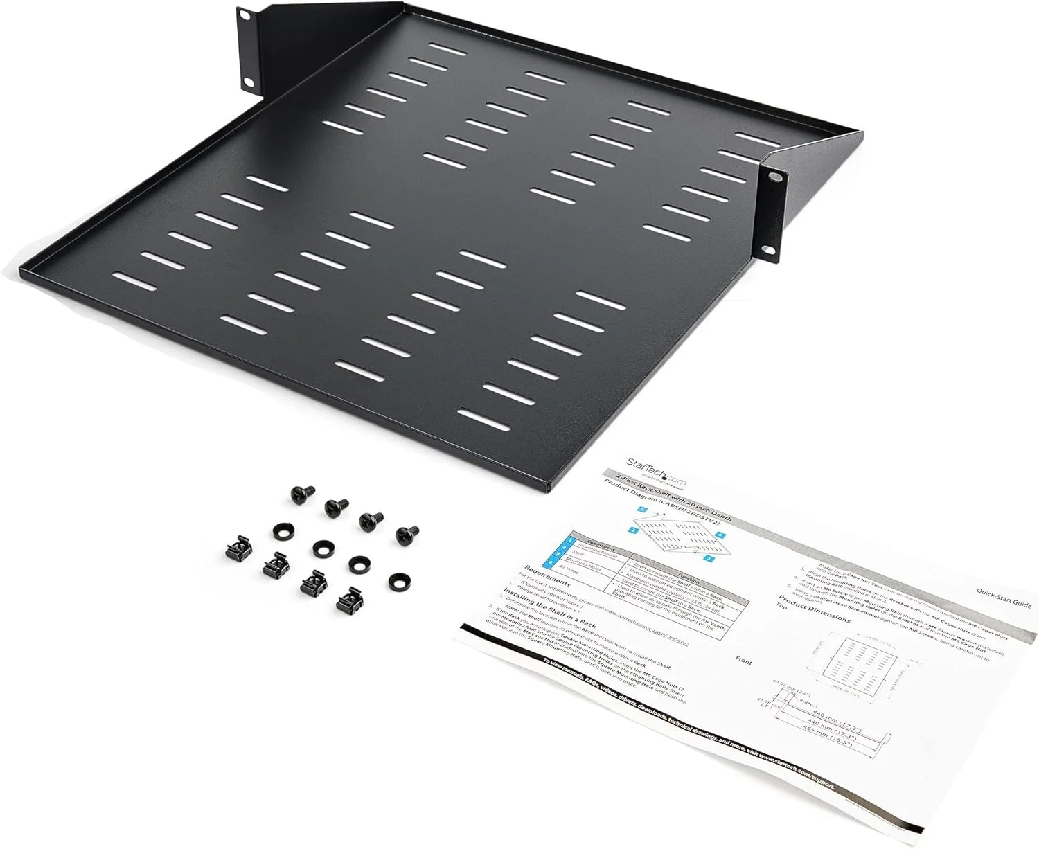 قفسه رک سرور دو پایه StarTech.com - نصب مرکزی - 19 اینچ - 2U - مشکی - تحمل وزن تا 34 کیلوگرم - دارای تهویه (CABSHF2POSTV2)