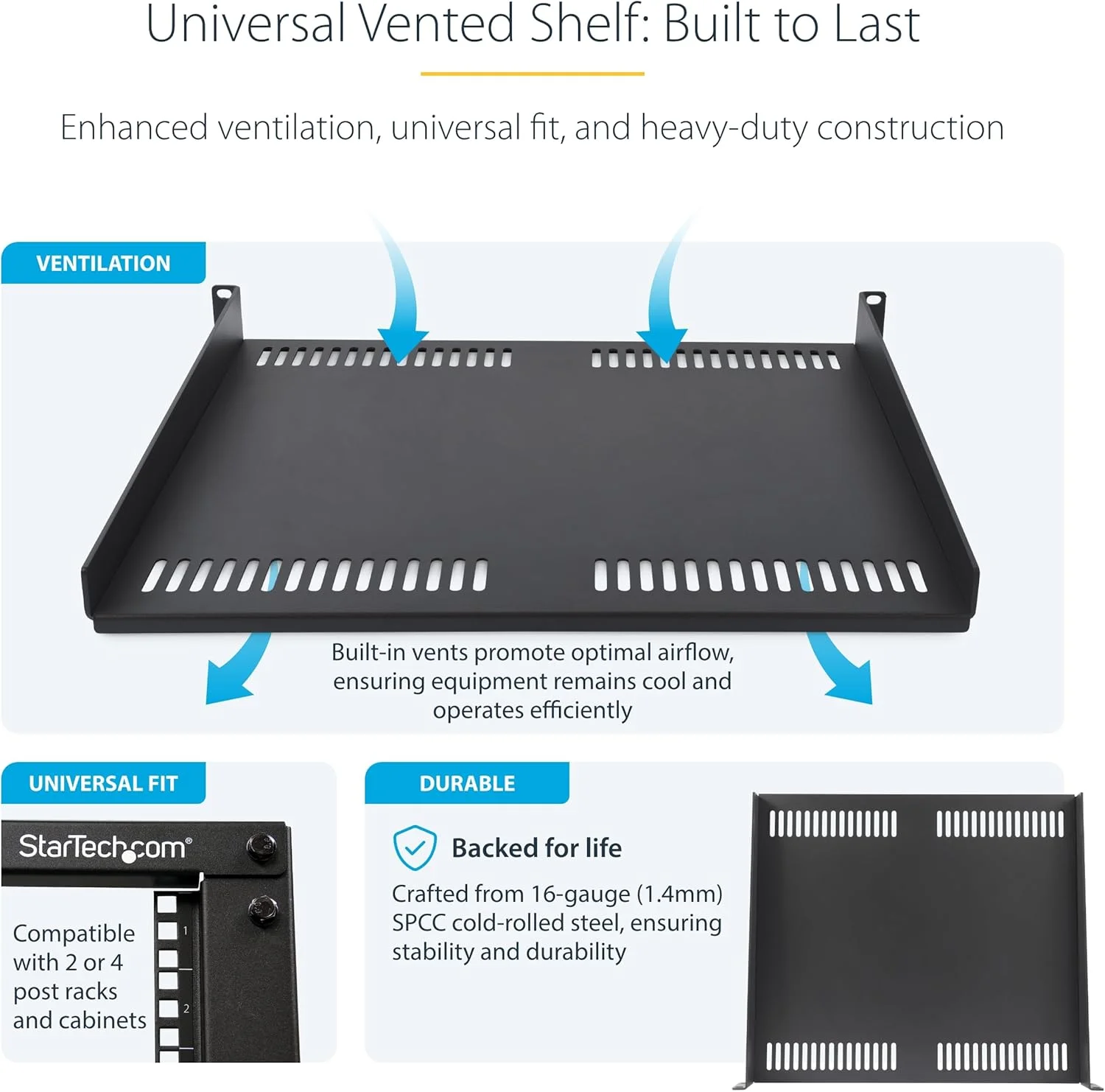 سینی قفسه رک سرور تهویه دار StarTech.com 1U، عمق نصب 40 سانتی متر، سینی یک طرفه، فولاد سنگین، ظرفیت 14 کیلوگرم سینی قفسه رک سرور تهویه دار StarTech.com 1U، عمق نصب 40 سانتی متر، سینی یک طرفه، فولاد سنگین، ظرفیت 14 کیلوگرم