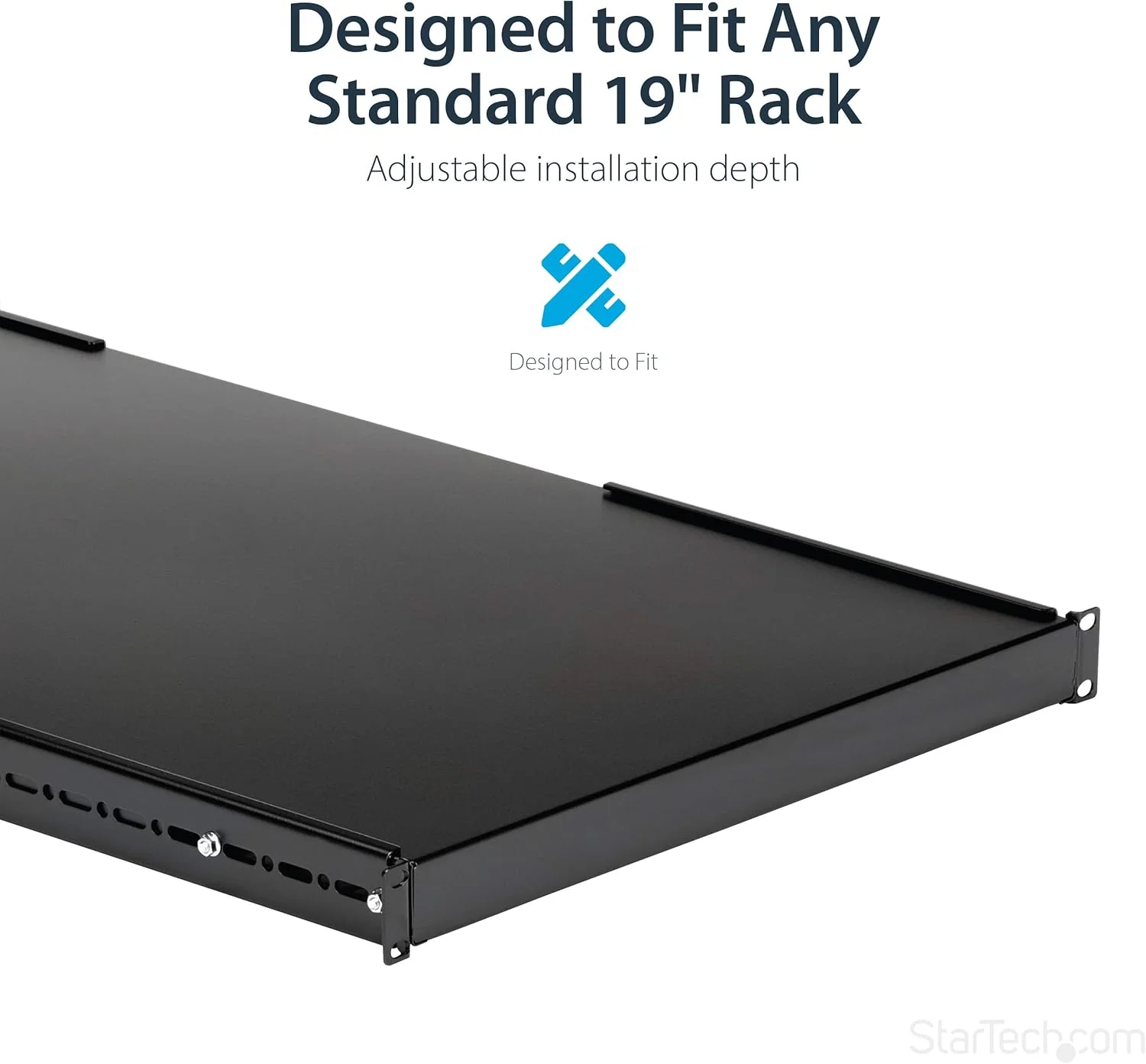 قفسه رک سرور قابل تنظیم 4 پایه StarTech.com 1U - 150 کیلوگرم - عمق نصب قابل تنظیم 19.5 تا 38 اینچ سینی جهانی برای رک تجهیزات AV، داده و شبکه 19 اینچی - عمق 27.5 اینچ (ADJSHELFHD)