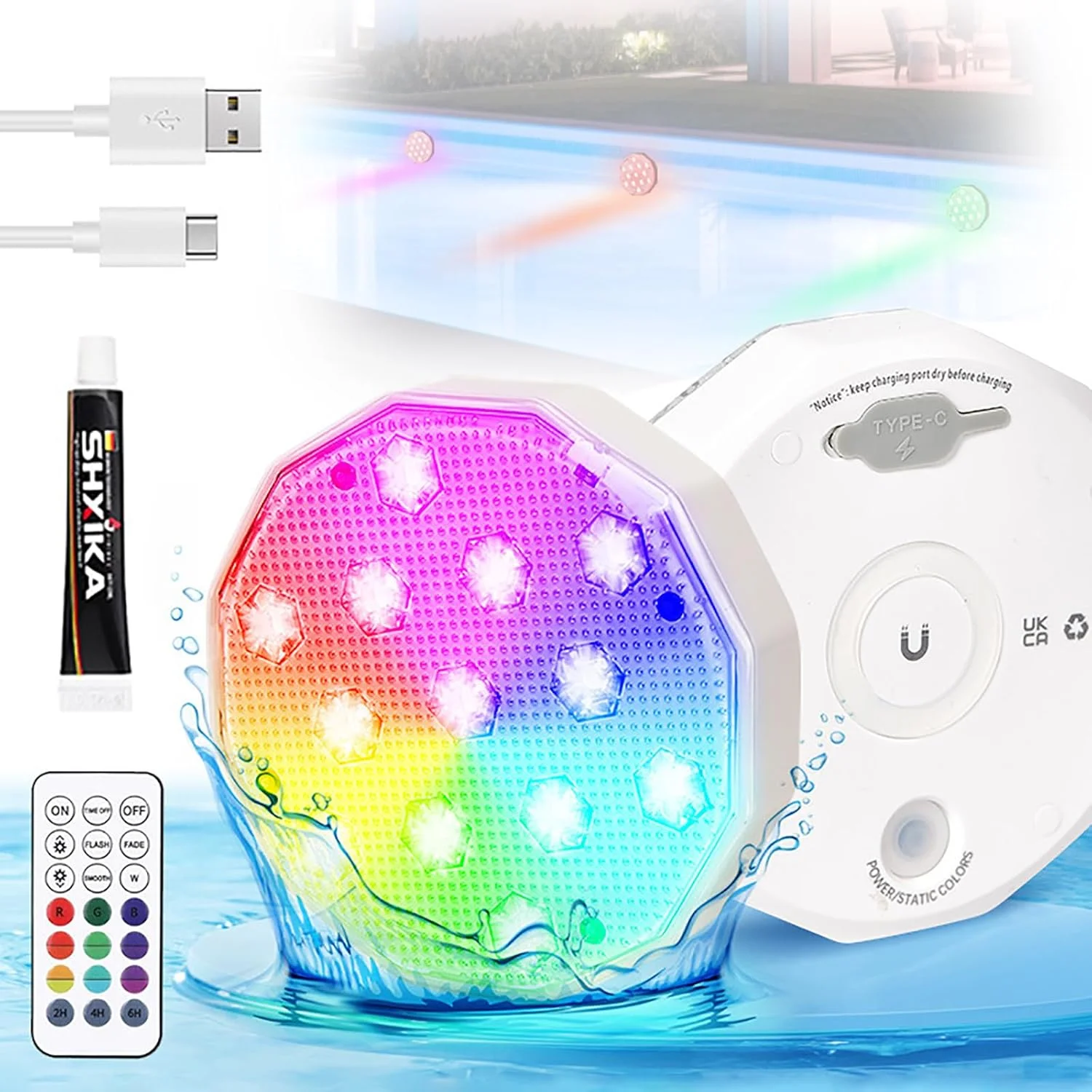 چراغ استخری ضد آب با کنترل از راه دور (بسته 2 عددی)، چراغ ال ای دی زیر آبی قابل شارژ IP68، دارای 16 رنگ RGB، 2500MAH، گزینه تایمر، مناسب برای استخر، حوض، مهمانی، دکور باغ، چراغ های منظره آکواریوم، چراغ های غواصی