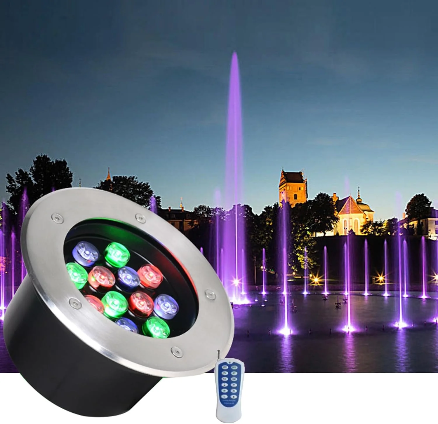چراغ ال ای دی زیر آب RGB، چراغ فواره ضد آب IP68 ولتاژ پایین AC12/24V تغییر رنگ چراغ های استخر برای استخرهای شنا، صخره ها، آبشارها، آکواریوم ها، نور نقطه ای منظره (12W-AC12V)