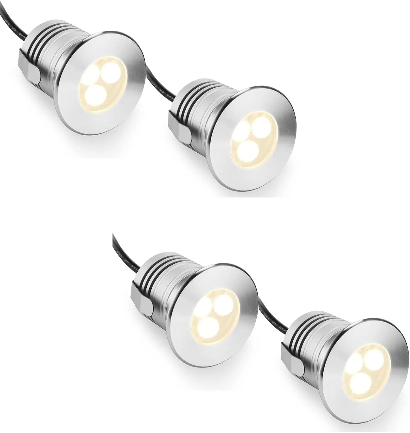 چراغ‌های استخری LED زیر آبی 4 عددی، چراغ‌های حلقه‌ای فواره 3 واتی، چراغ‌های ضد آب استیل ضد زنگ IP68، لامپ 12V-24V DC، برای استخرهای شنای داخل زمینی، حوضچه‌ها، فواره‌ها، پله‌ها (رنگ: نور گرم)