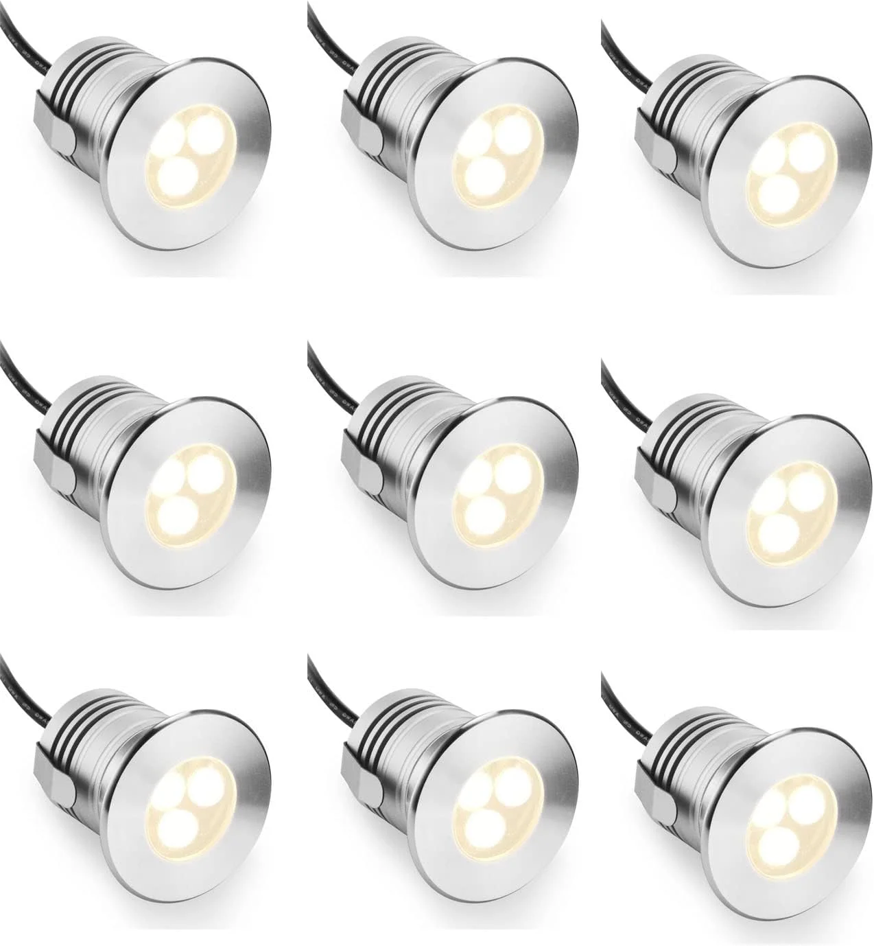 ست 9 عددی چراغ استخری LED زیر آب، چراغ حلقوی فواره 3 وات، چراغ های ضد آب استیل ضد زنگ IP68، لامپ 12V-24V DC، برای استخرهای شنای داخل زمین، حوضچه ها، فواره ها، پله ها (رنگ: سفید، اندازه