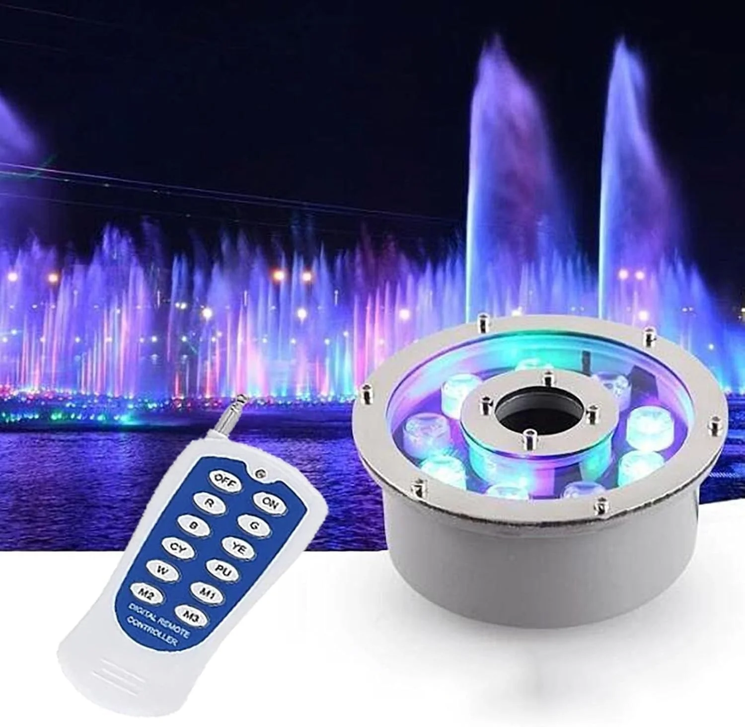چراغ های RGB زیر آب - چراغ LED حلقه ای فواره، چراغ های فرورفته ضد آب IP68، نورافکن منظره سوراخ میانی AC 12V/24V، برای تزئین استخر فواره زیر آب (9W (24V))