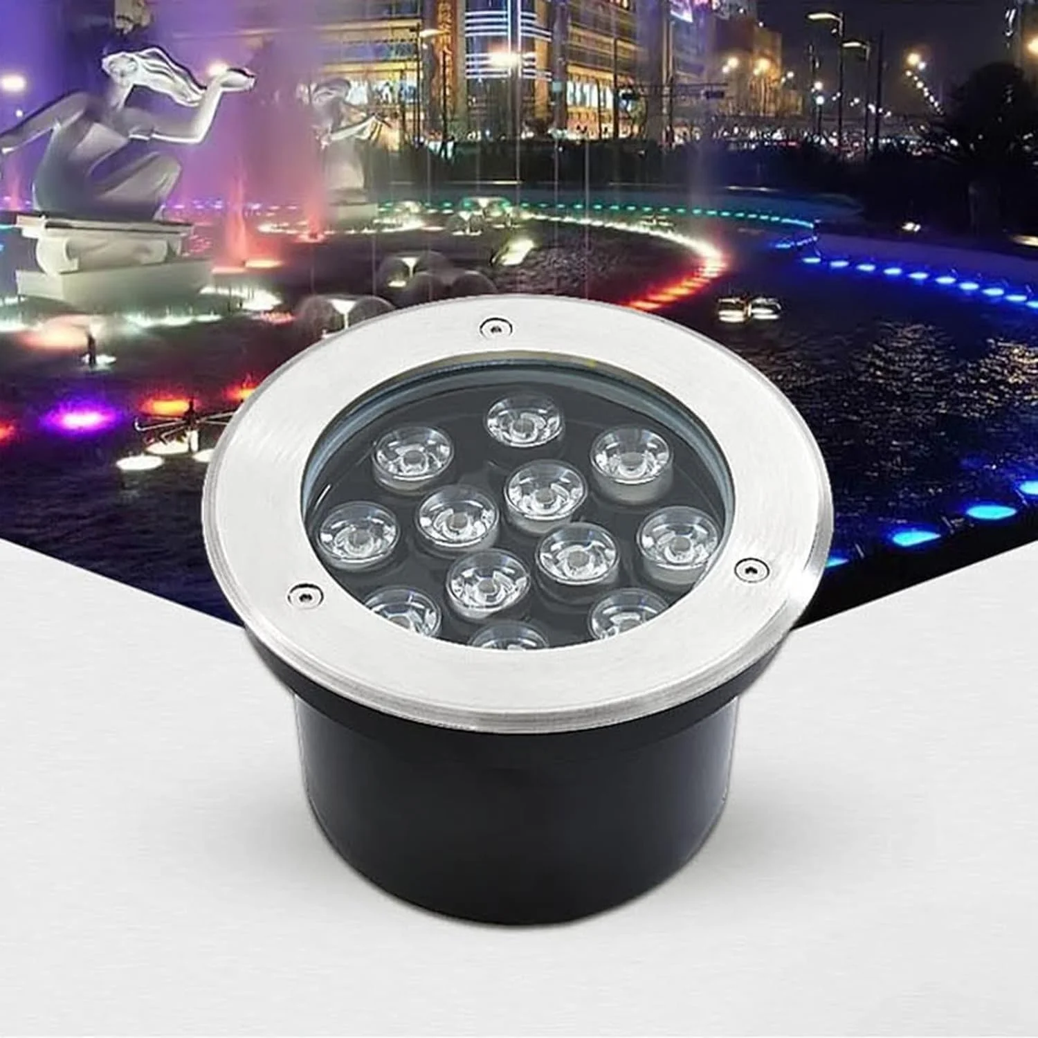 چراغ دفنی ال ای دی ضد آب IP68 ولتاژ پایین برای استخر، حوض ماهی، باغ، فواره و پله (سفید گرم 9 وات)