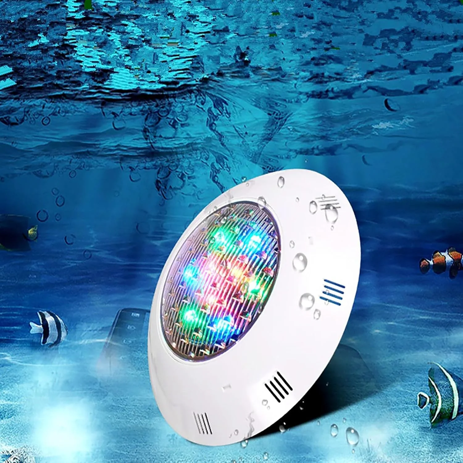 چراغ استخری LED RGB، چراغ فواره استخری زیر آب 45 وات با کنترل از راه دور، نورپردازی چند رنگ ضد آب نصب شده روی دیوار برای آکواریوم
