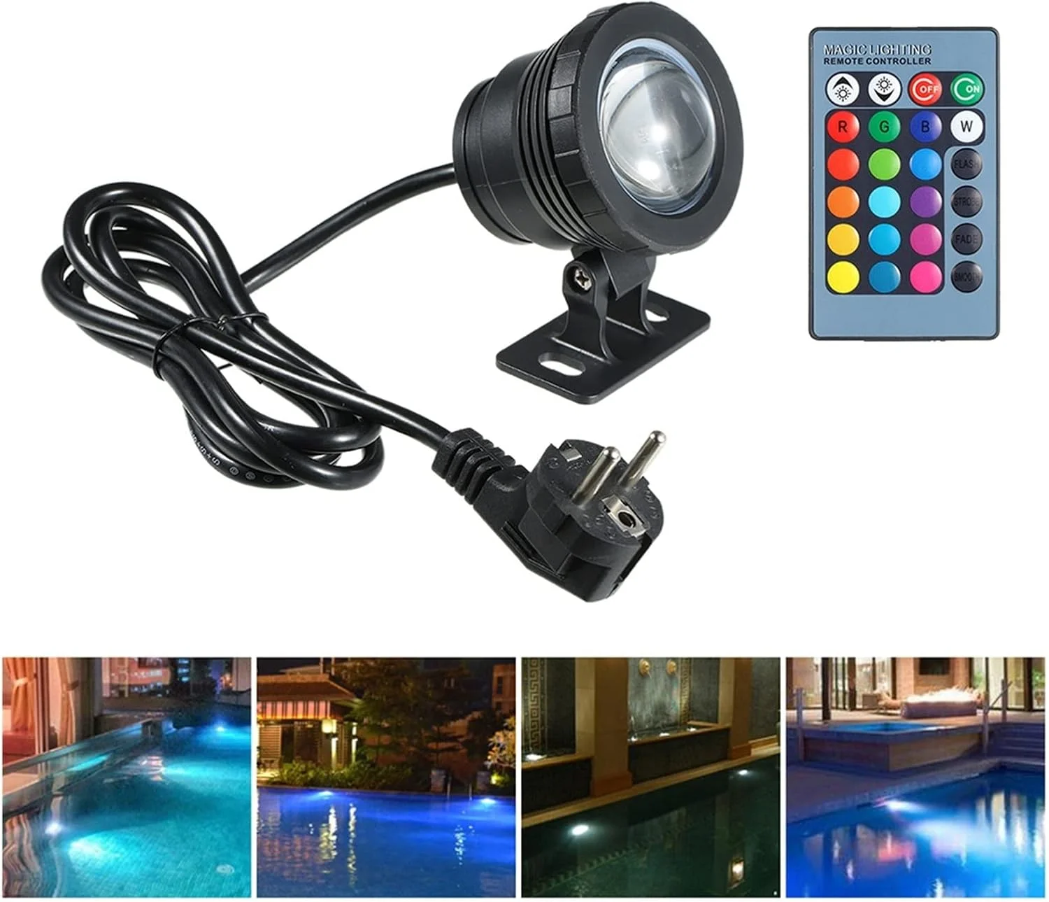 چراغ استخری ال ای دی TMKJZL 20 وات RGB، چراغ زیرآبی ضد آب IP65 برای استخر، حوض، آکواریوم، 16 رنگ + کنترل از راه دور، نورافکن ضد آب، صرفه جویی در انرژی (نقره ای)