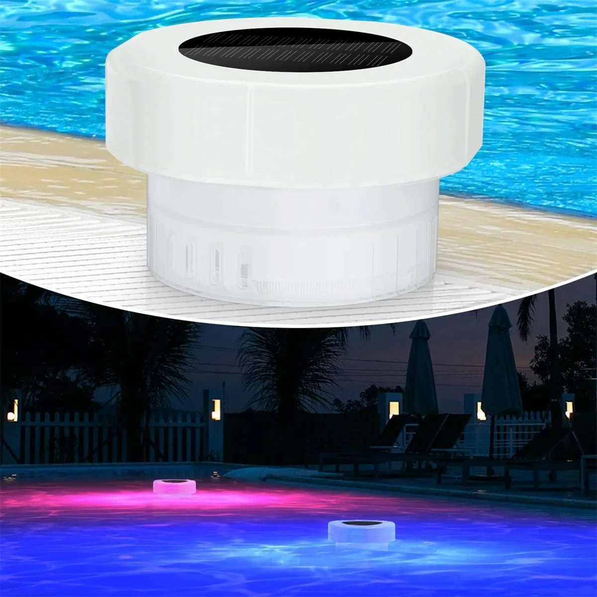 چراغ های شناور خورشیدی RGB استخر TERRIFI با جعبه ضد عفونی کننده، چراغ های LED ضد آب برای استخر، وان آب گرم، حوض و تزئینات مهمانی