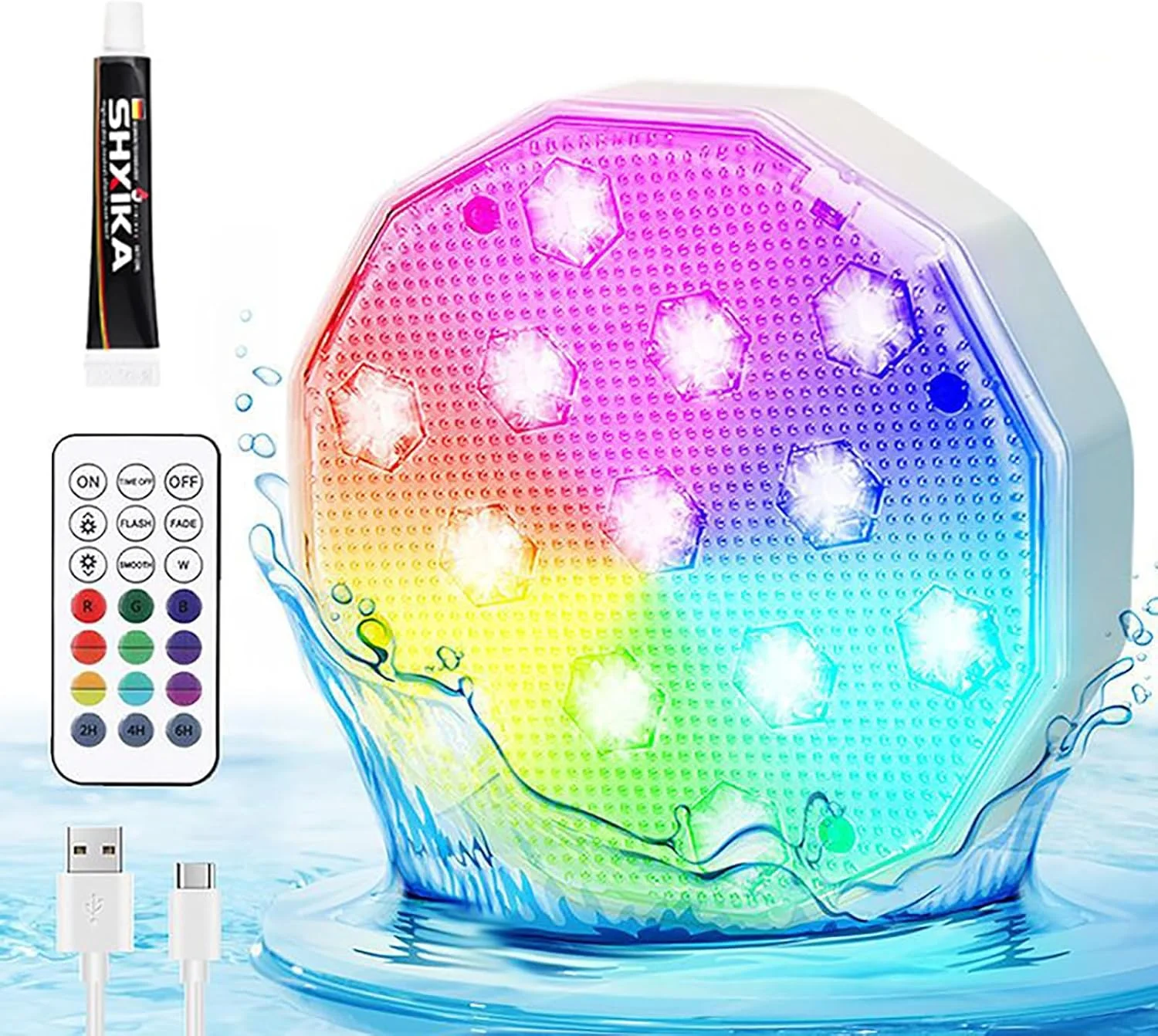 چراغ استخری ضد آب TiStm با کنترل از راه دور، چراغ LED زیر آبی قابل شارژ IP68، ۱۶ رنگ RGB، ۲۵۰۰MAH، گزینه تایمر، برای استخر، حوض، مهمانی و دکور باغ، چراغ های منظره آکواریوم، چراغ های غواصی