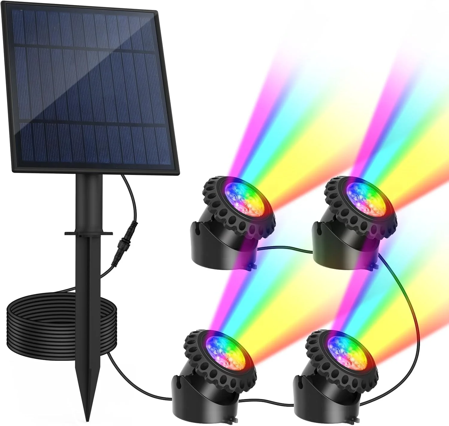چراغ های خورشیدی برکه T-SUN، چراغ های ال ای دی RGB سه سر، چراغ های زیرآبی شناور برای فواره باغ، برکه، تزئین استخر