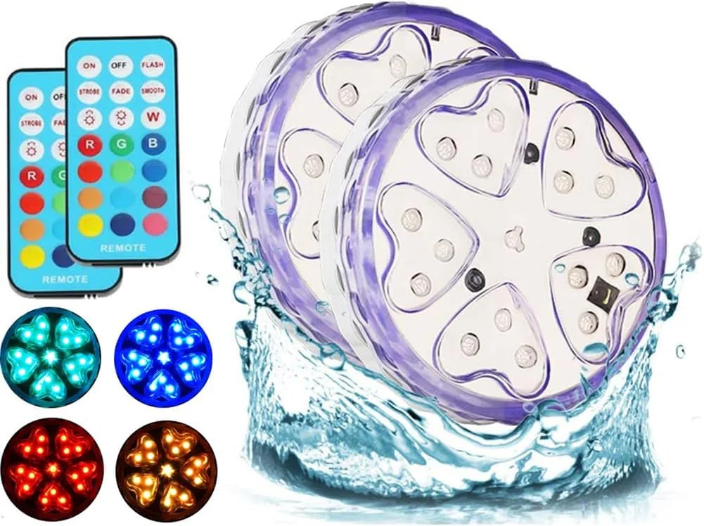 چراغ های LED غوطه ور SYOSI با کنترل از راه دور، چراغ های وان آب گرم، چراغ های LED تغییر رنگ دهنده مغناطیسی شناور استخر، چراغ های زیر آب برای دکوراسیون گلدان، آکواریوم، کمپینگ، مهمانی استخر، باغ، 2 عدد